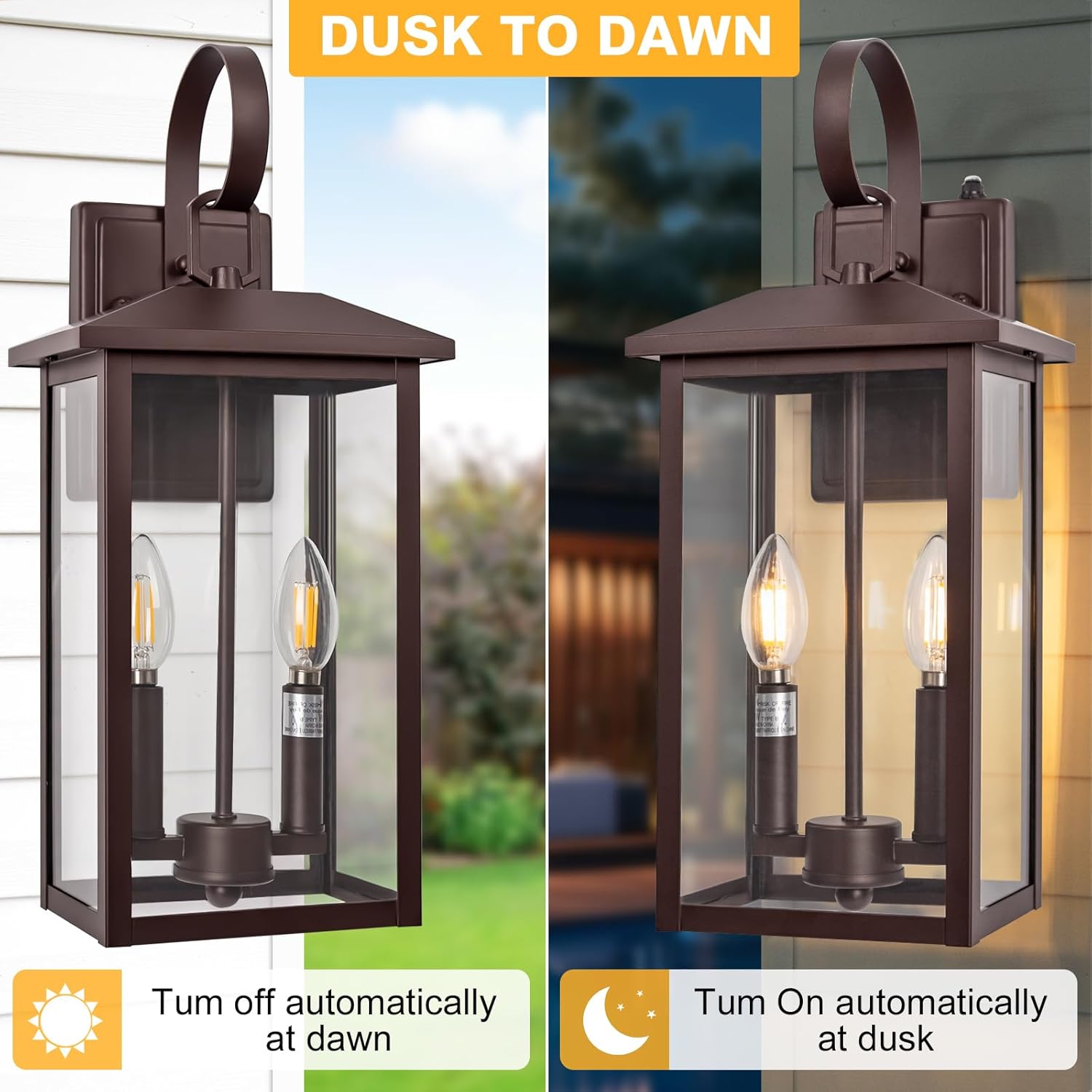 Brilvibera 2-Light Bronze Wall Light with Dusk to Dawn Sensor