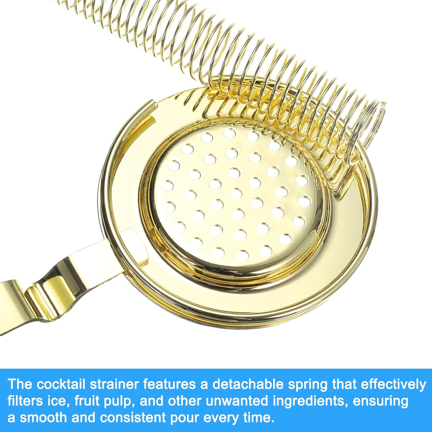 Cocktail Strainer - Stainless Steel Bar Strainer for Drinks 210mm Gold