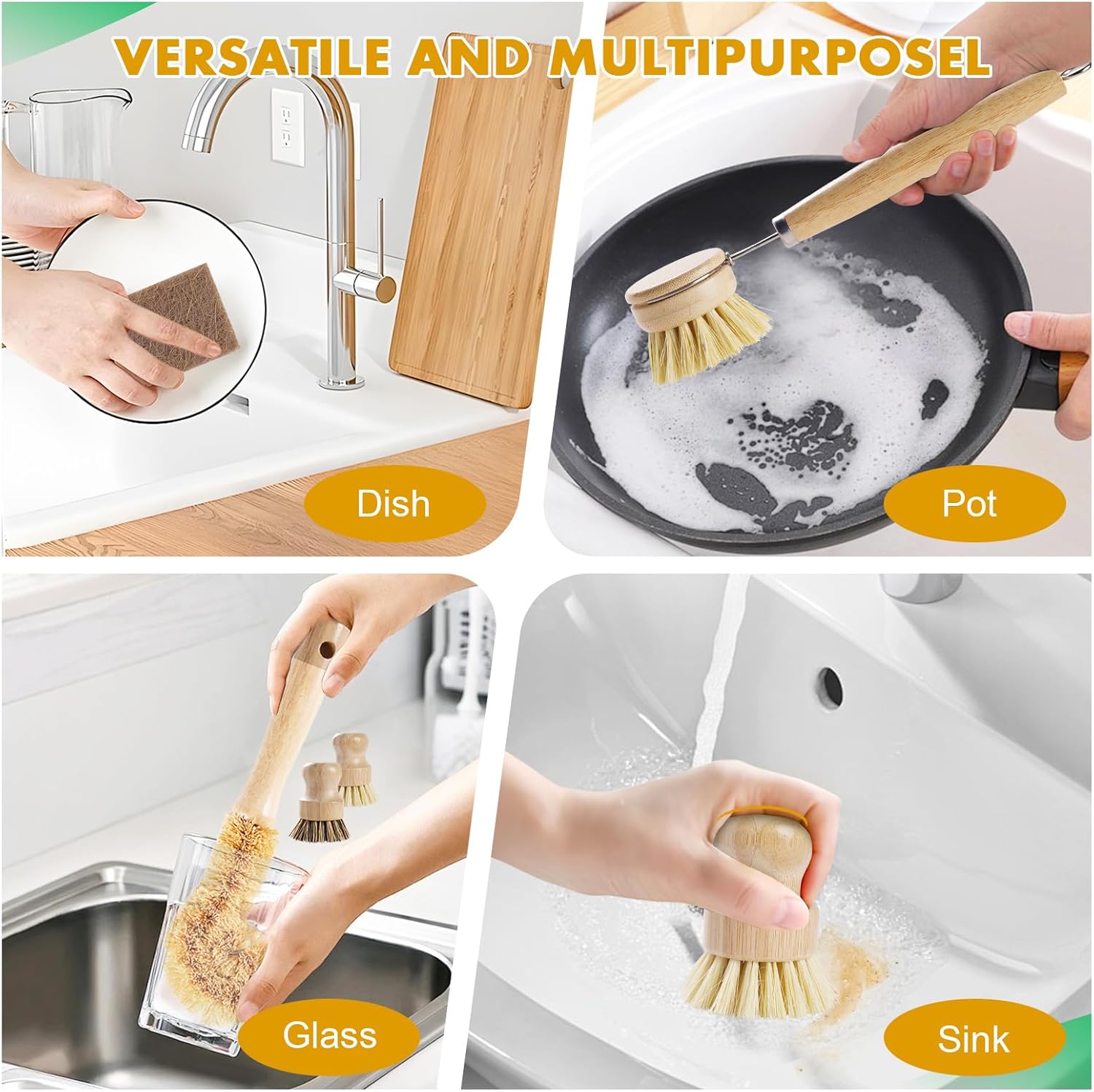 DEBETOOL 6-Piece Bamboo Dish Brush Set