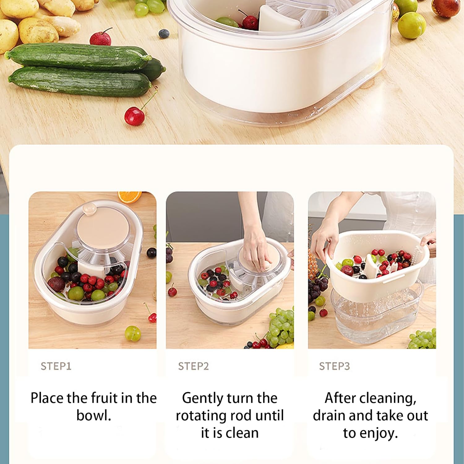 Manual Fruit Washer Spinner with Brush for Kitchen
