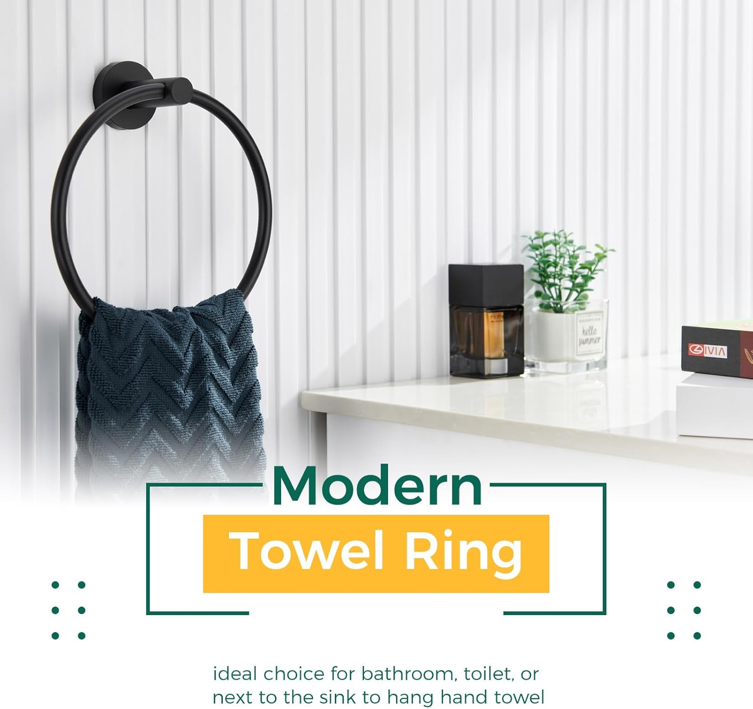 Aomasi Matte Black Towel Ring Durable Stainless Steel Swivel Bath Towel Holder