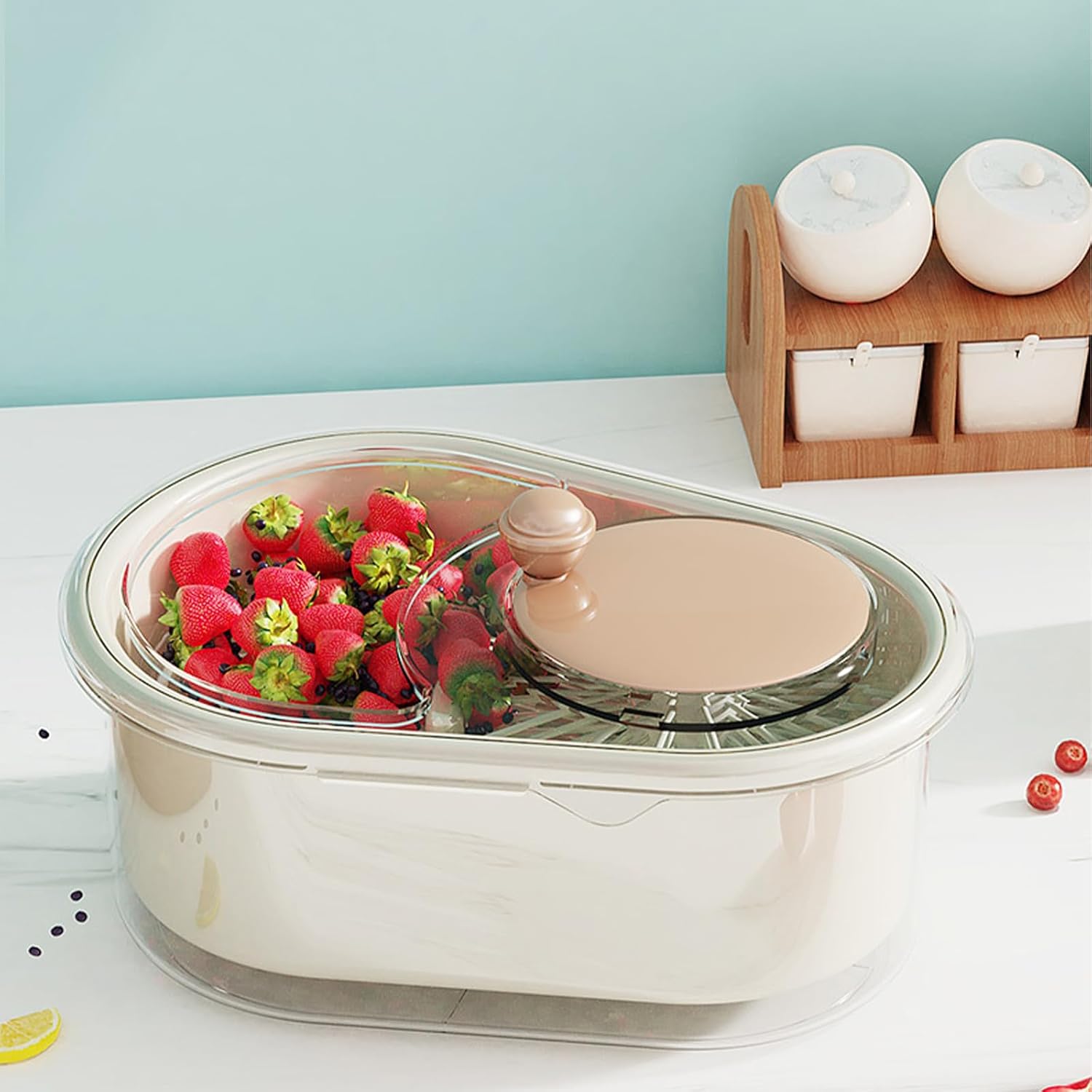 Manual Fruit Washer Spinner with Brush for Kitchen