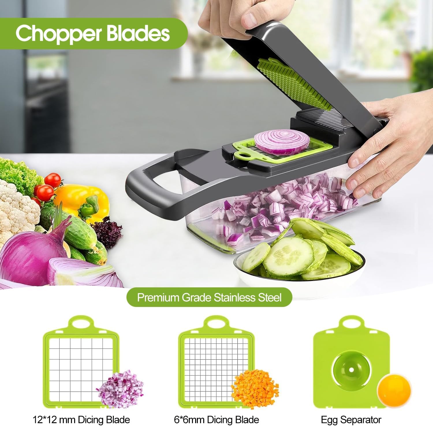 Zividodo 13 in 1 Vegetable Chopper With 8 Blades
