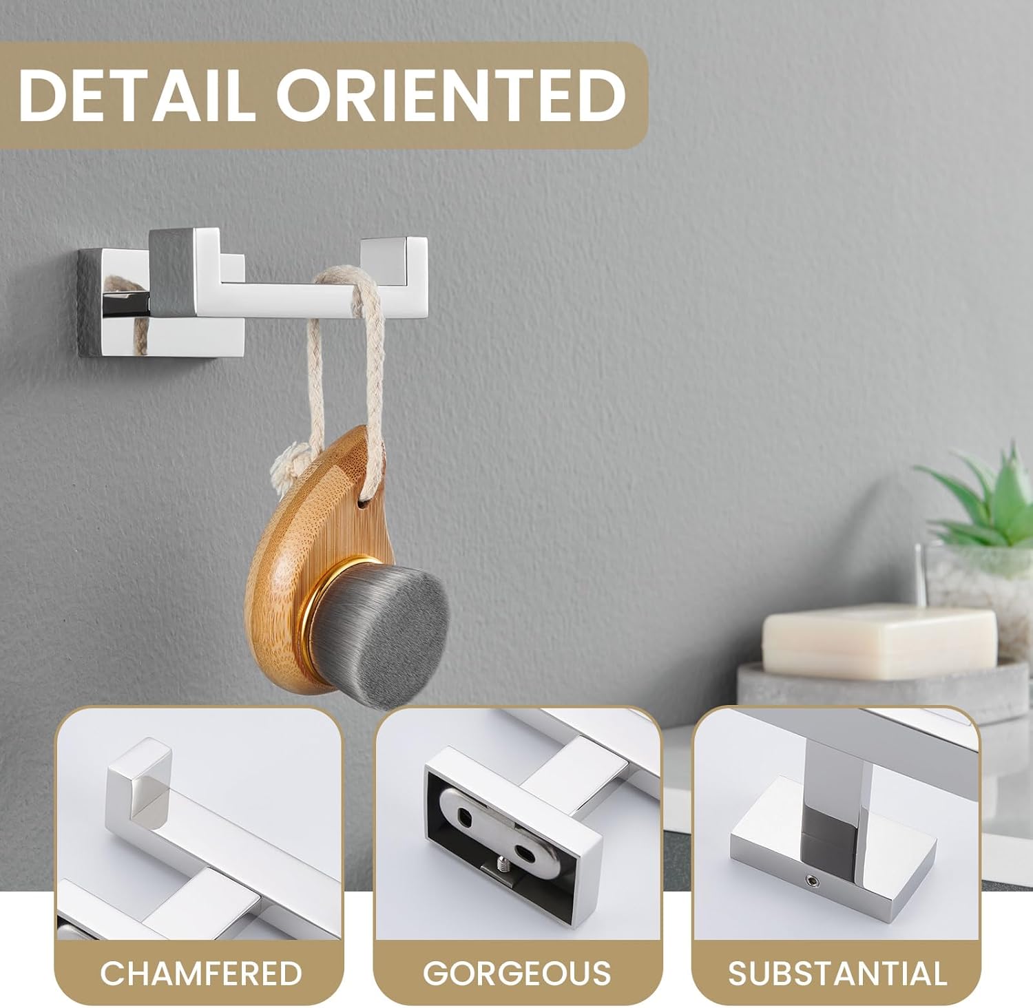 Suyar Double Towel Hook SUS304 Stainless Steel Polished Chrome Wall Mounted