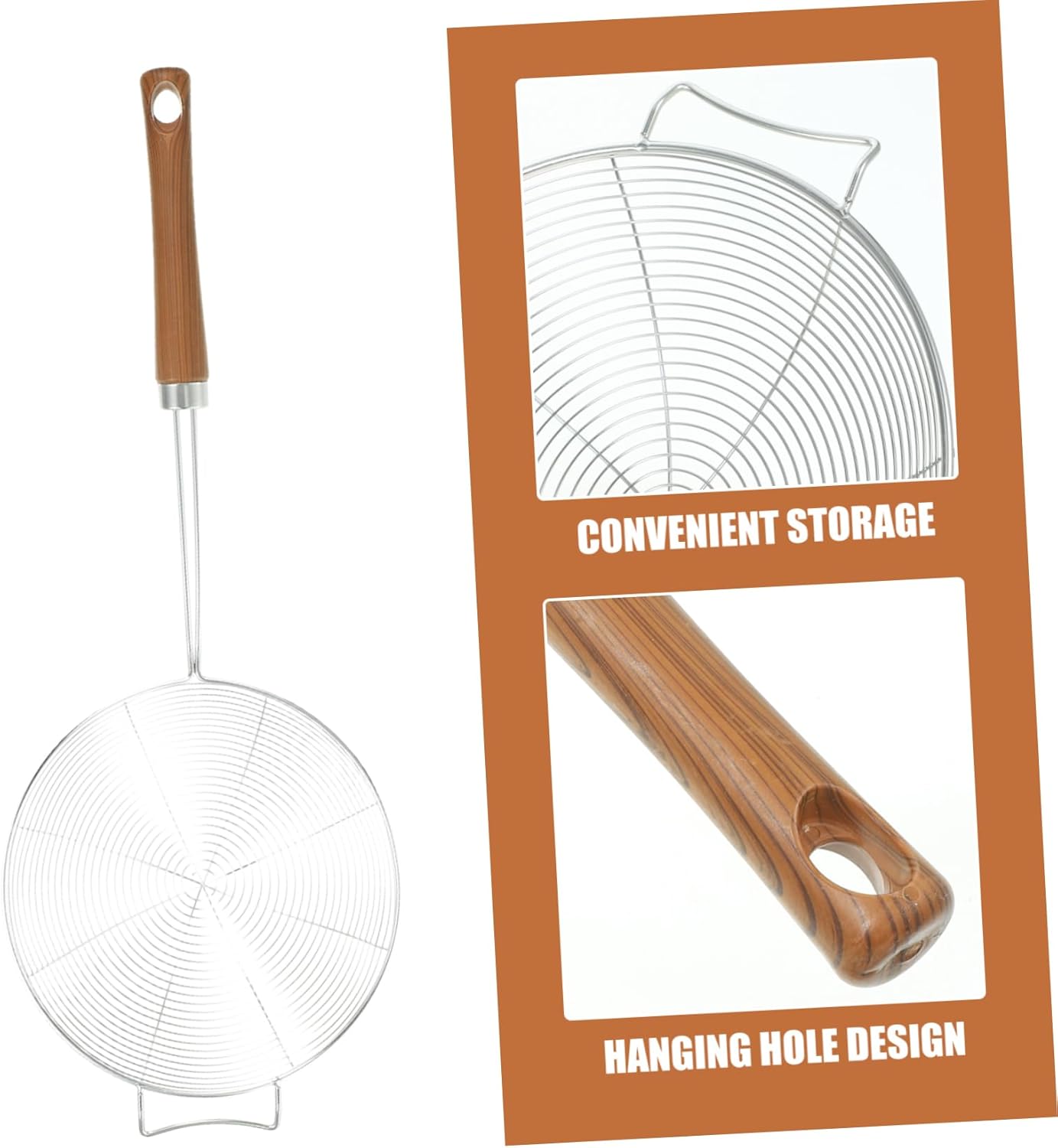 DECHOUS 304 Stainless Steel Mesh Colander with Wooden Handle