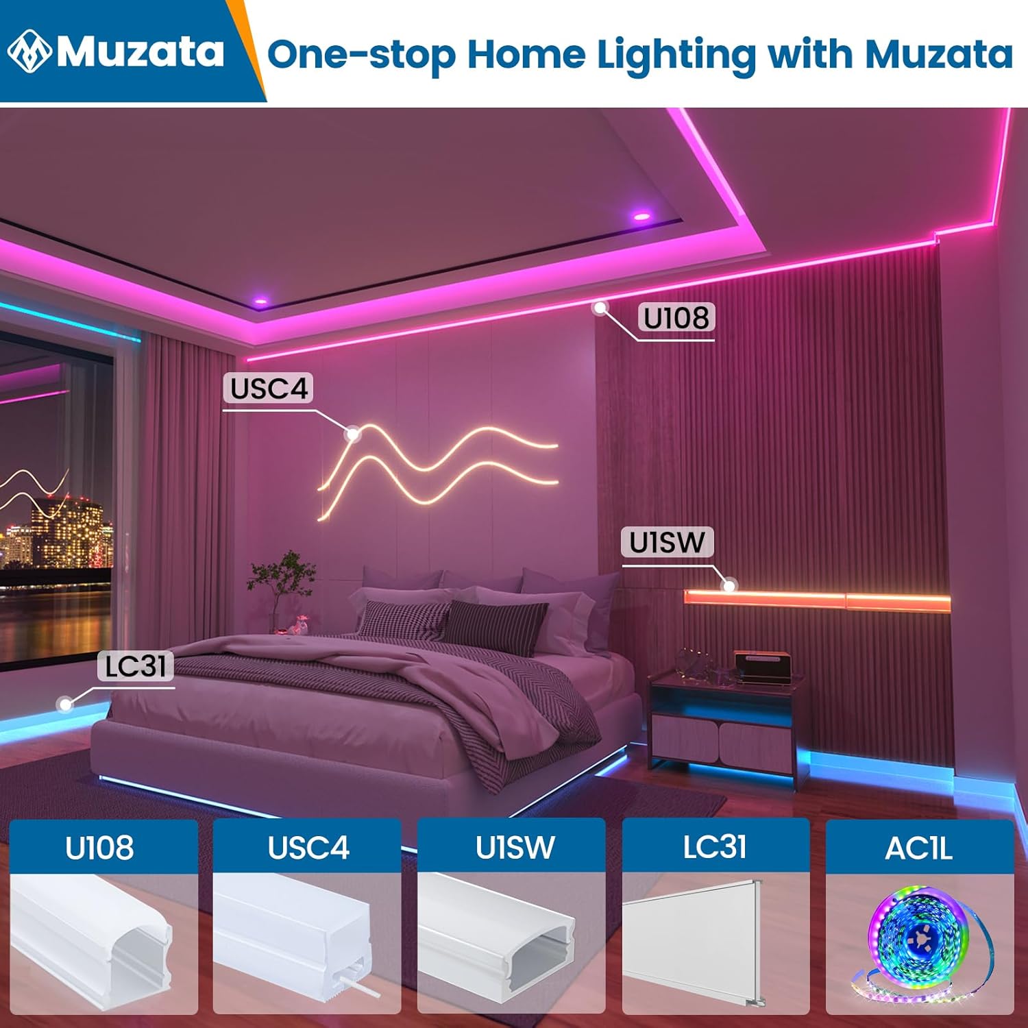 Muzata 164FT RGB LED Strip Light with Milky White Diffuser Cover