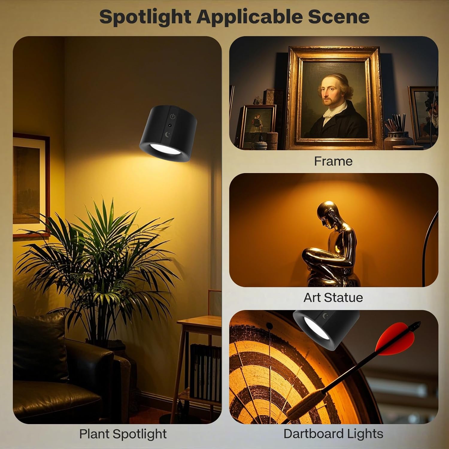 LED Spotlight Indoor Rechargeable Wall Lamp with Timer and Dual Light Source