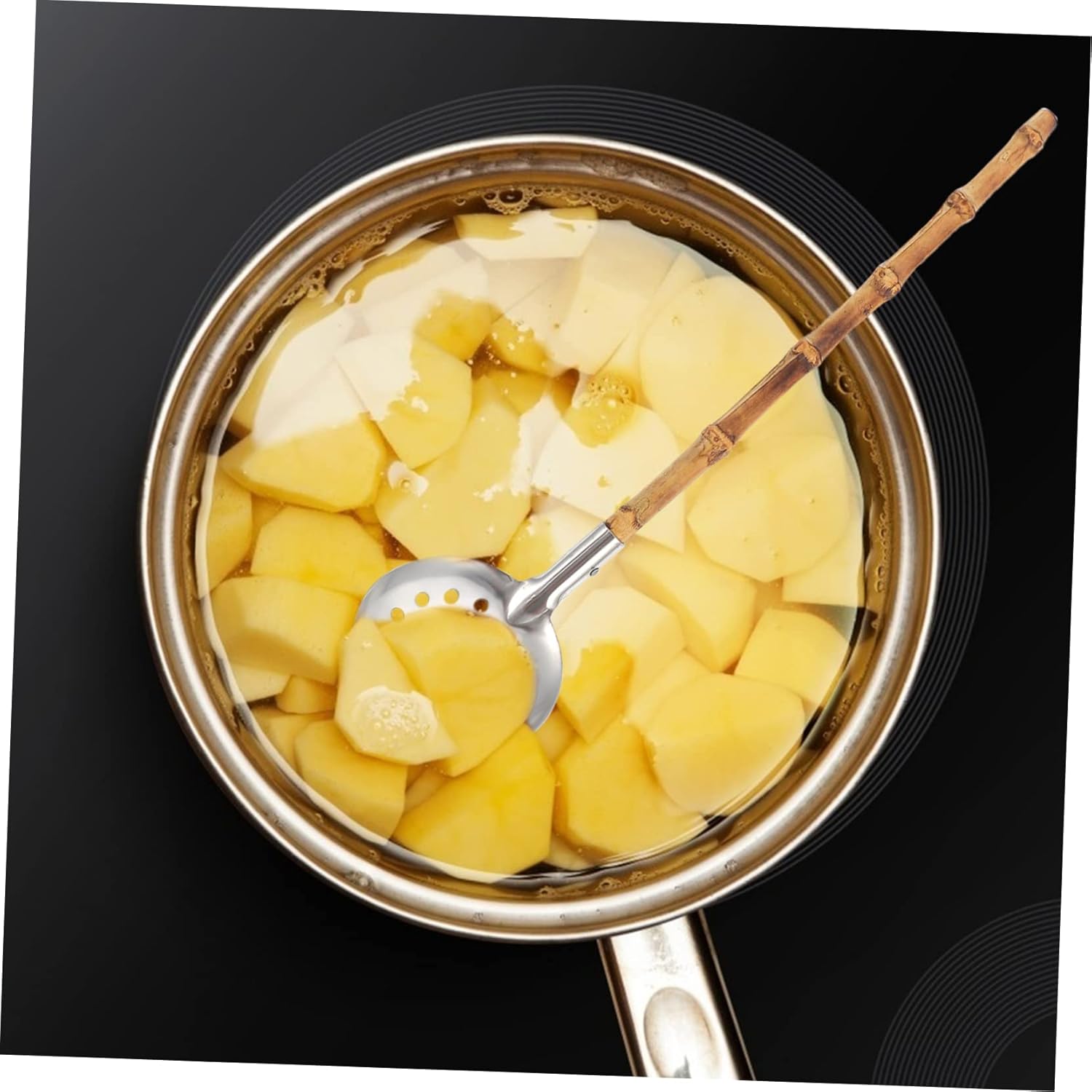 GRIRIW Sturdy Stainless Steel Bamboo Hot Pot Ladle