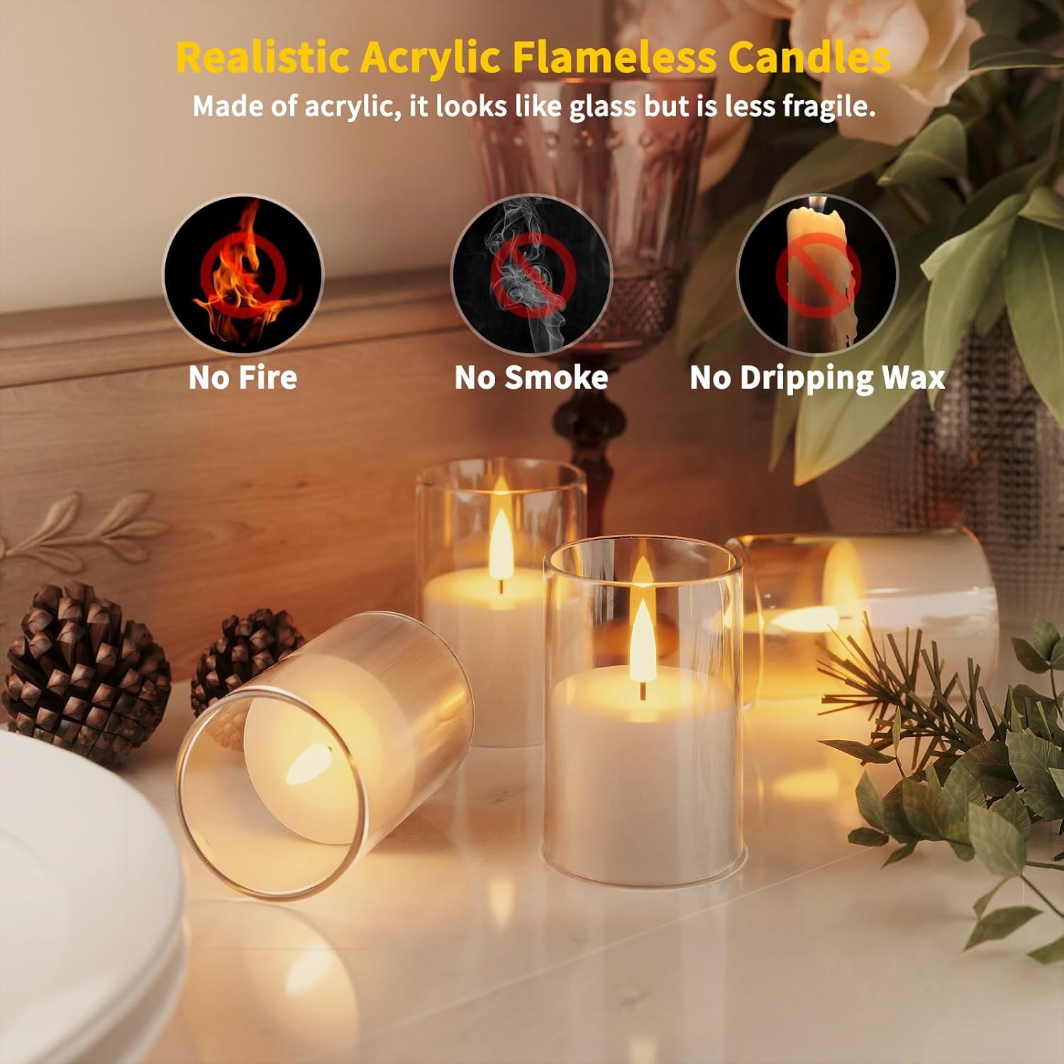 VIODAIM 12Pack Flameless LED Candles with Timer