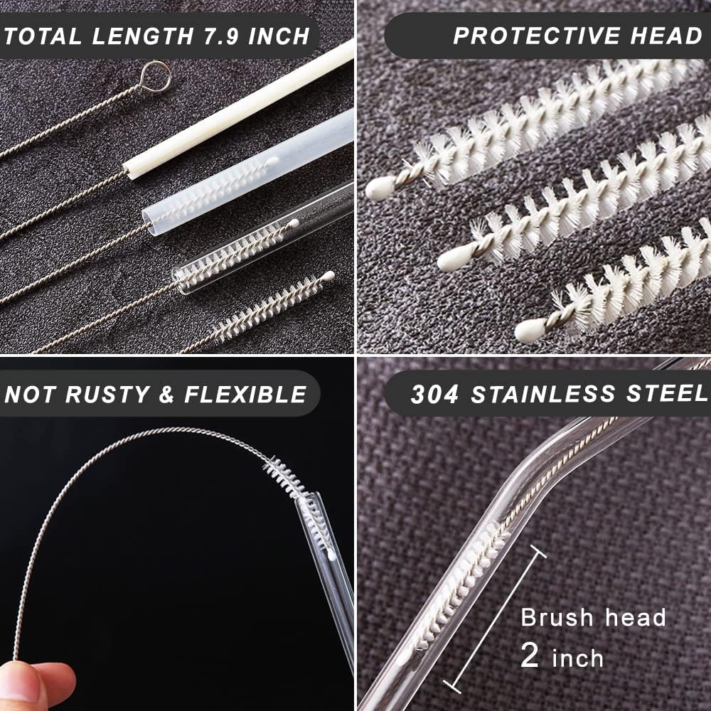 Bottle Cleaning Brush Set 3pcs - Long Handle Silicone Thermos Lid Brushes