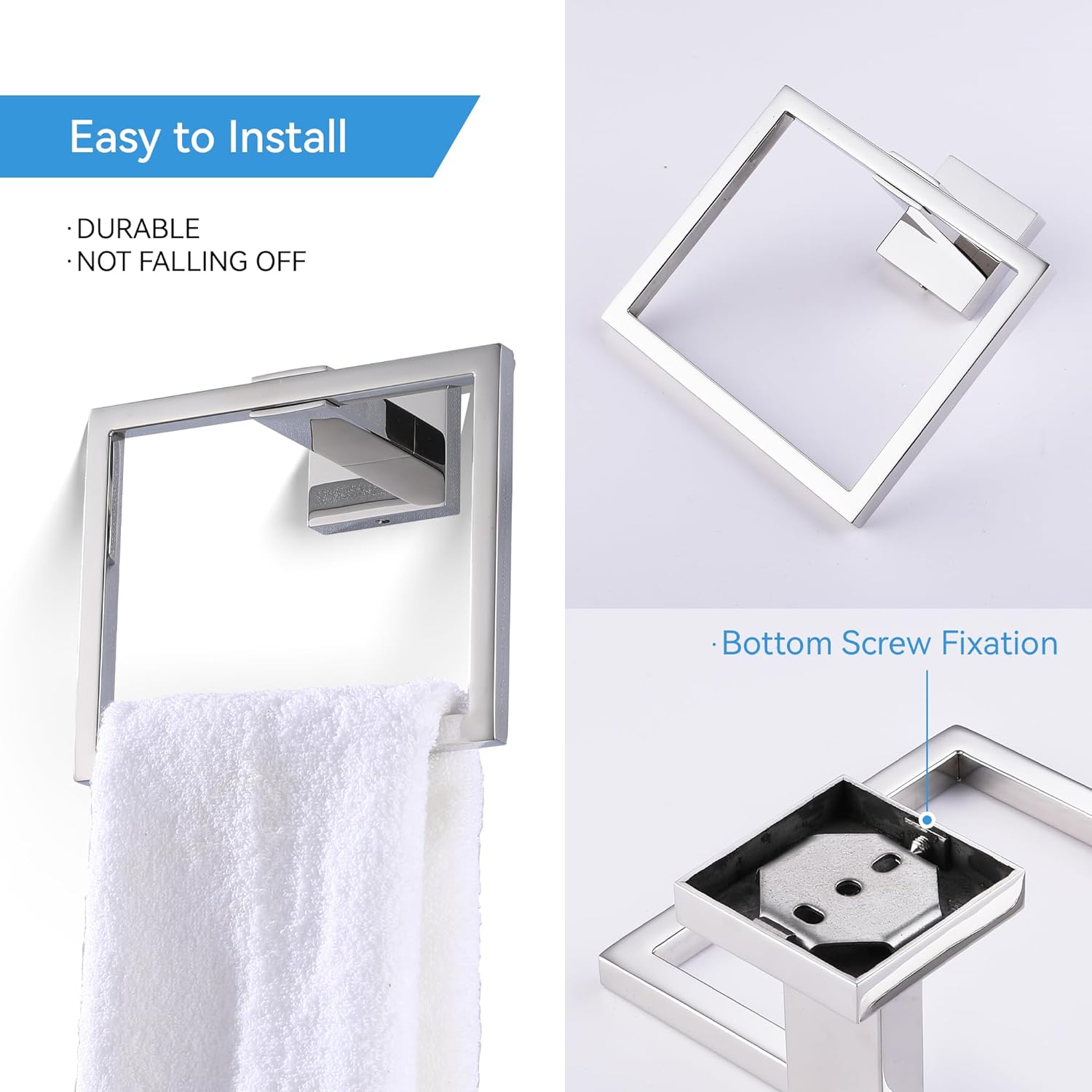 LANC 2-Piece Chrome Silver Towel Holder for Bathroom Wall