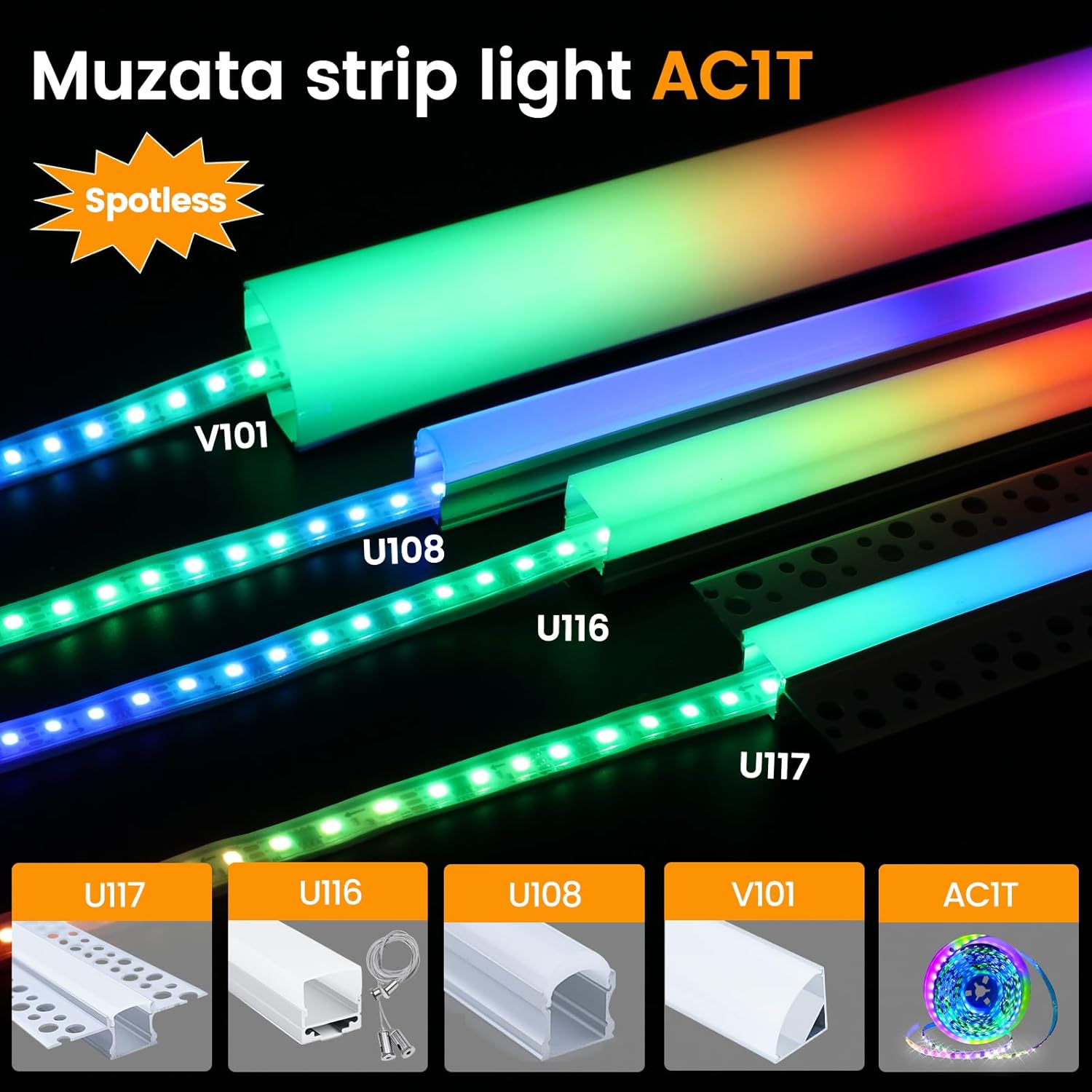 Muzata Waterproof LED Strip Light 164FT 96LEDsm Black Channel System