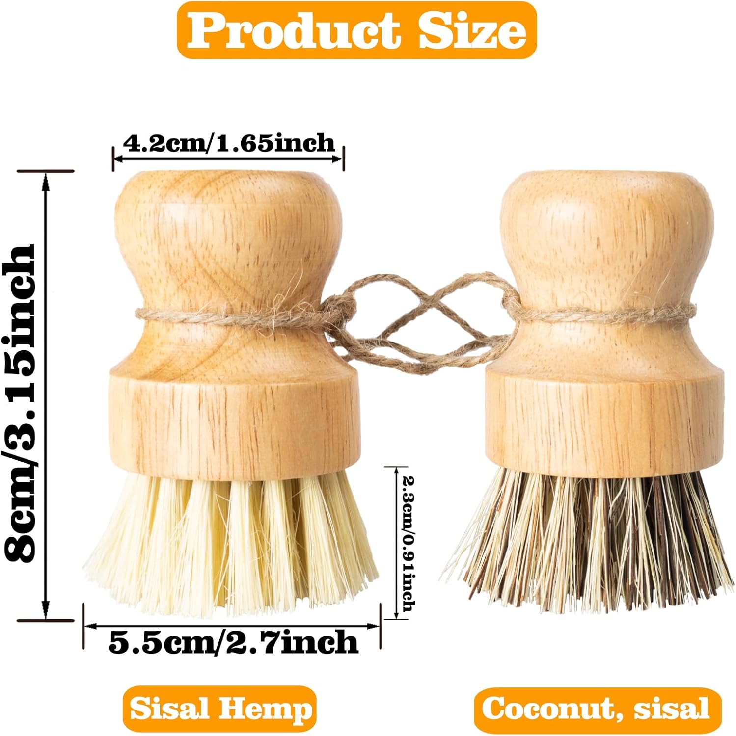 Nokiils 2 Pack Round Wooden Dish Brush Set