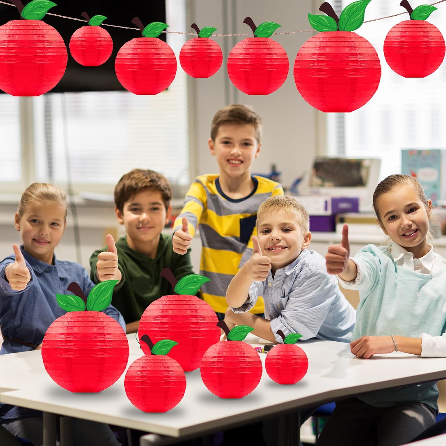 Renbuzhu 15Pcs Apple-Shaped Paper Lanterns Classroom Decor
