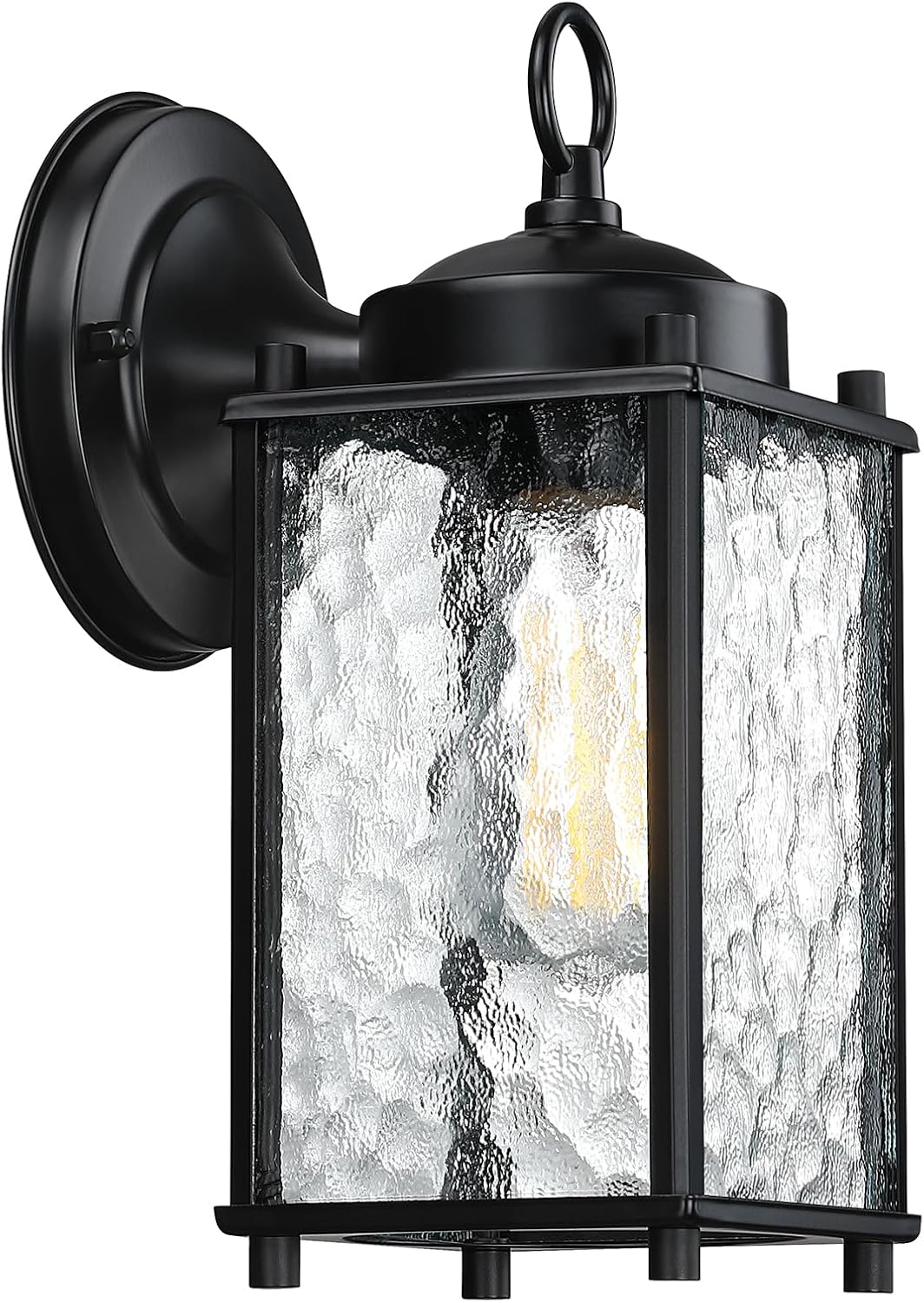 Caisens Black Outdoor Wall Light with Hammered Glass 1