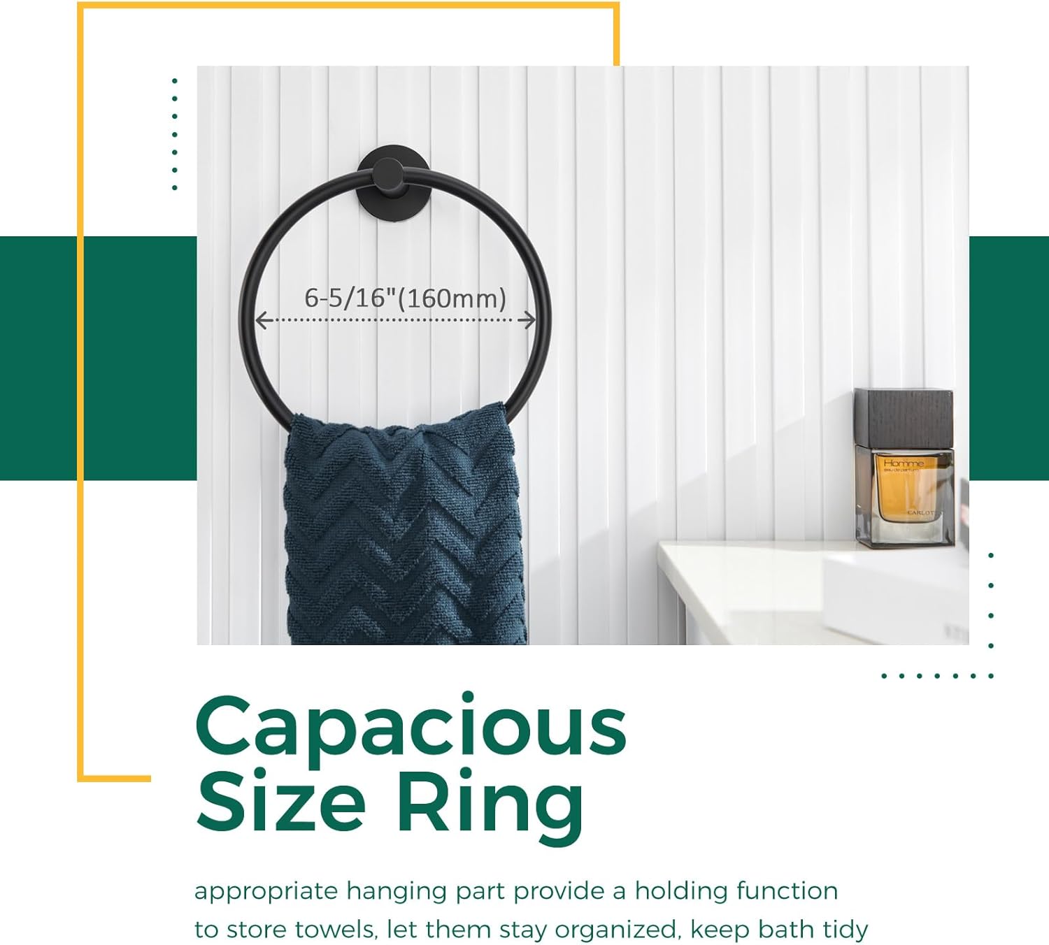 Aomasi Matte Black Towel Ring Durable Stainless Steel Swivel Bath Towel Holder