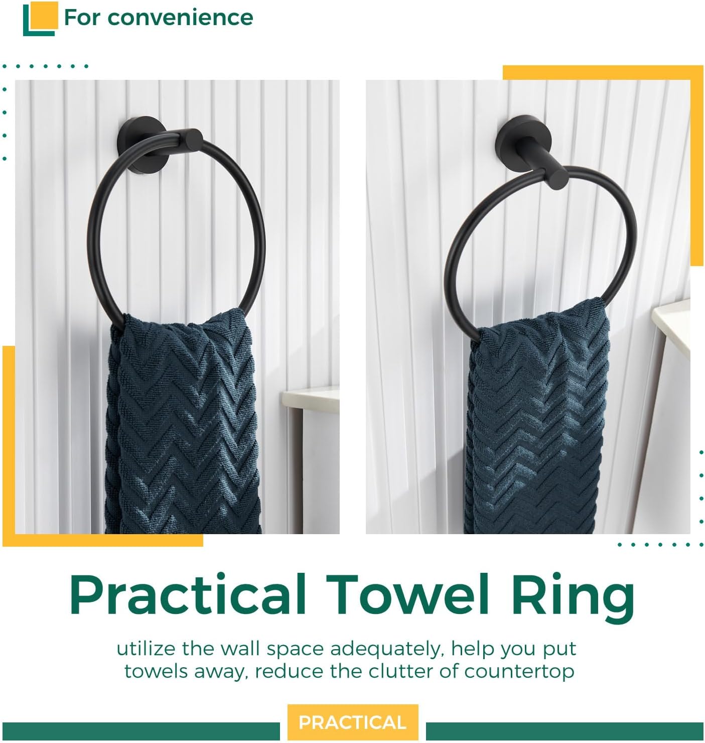 Aomasi Matte Black Towel Ring Durable Stainless Steel Swivel Bath Towel Holder