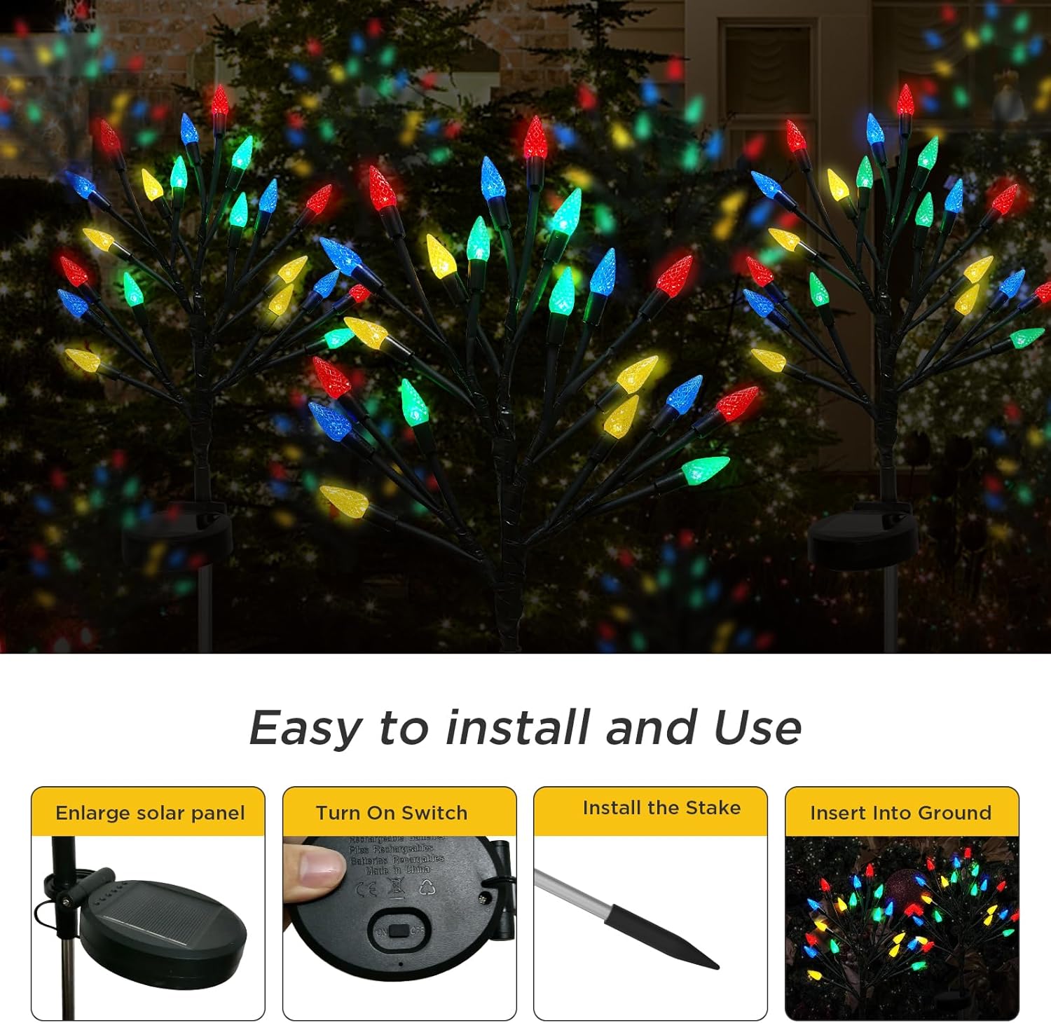 BeHiller Solar Strawberry Tree Lights 2PACK 40LED Outdoor Decor
