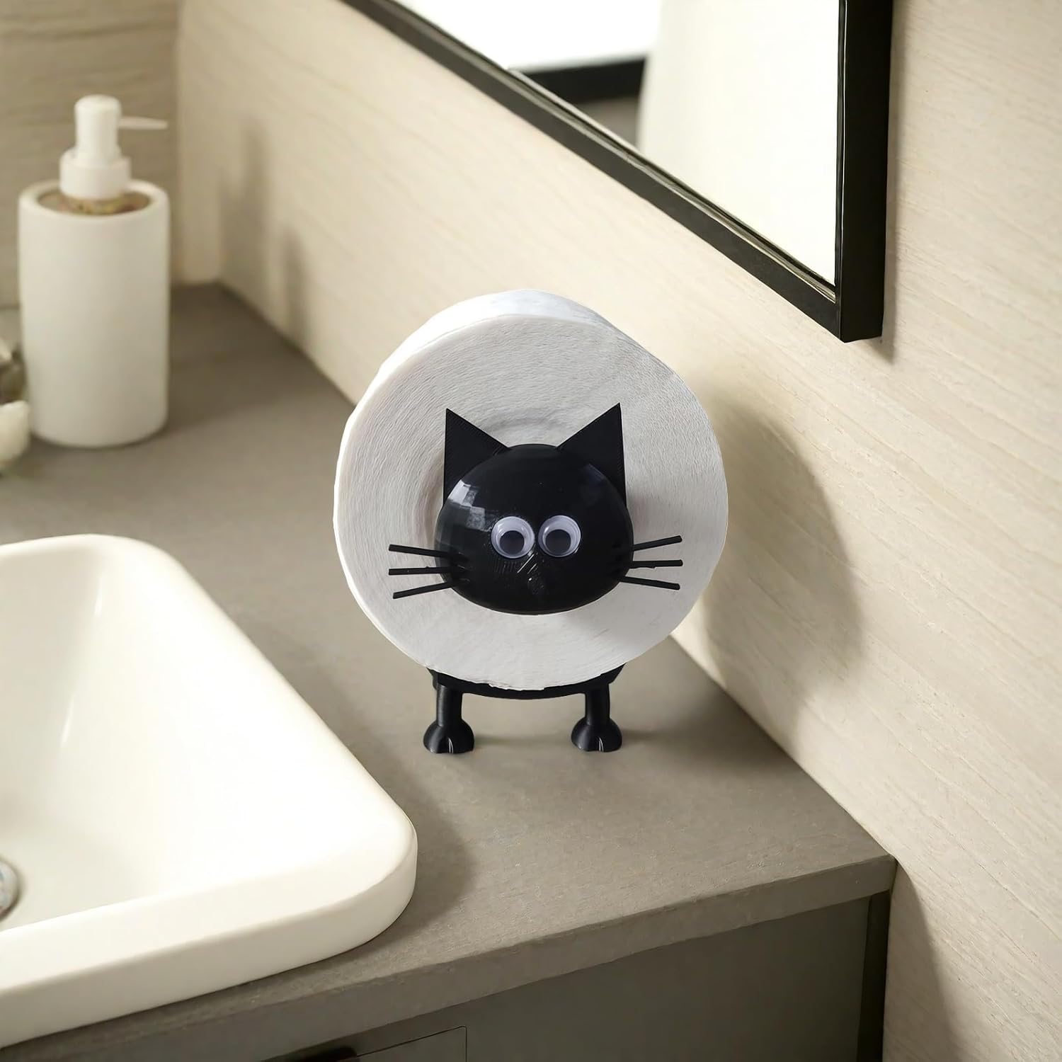 Cute Black Cat Toilet Paper Holder - 4D Printed Decor