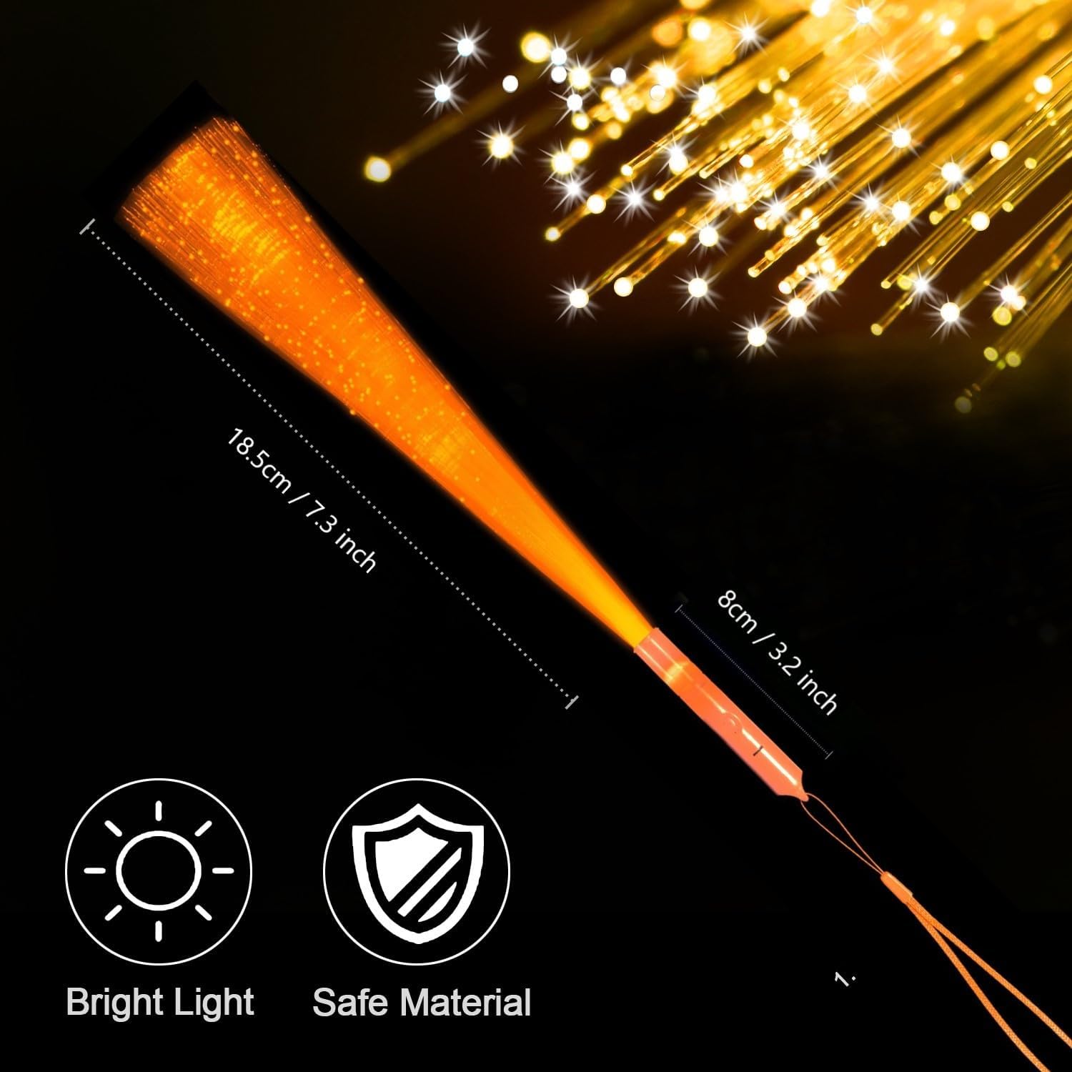 48 PCS Orange Glow Fiber Wands LED Light Wands