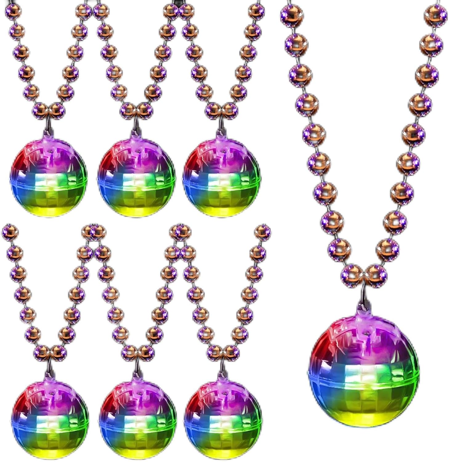 Henoyso 6 Pcs LED Disco Ball Necklaces 70s Party Decor