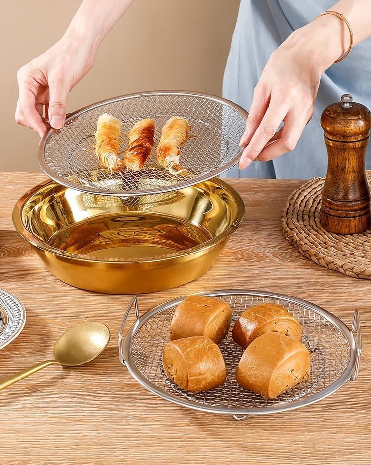 Stainless Steel Fine Mesh Fried Food Drain Rack with Tray