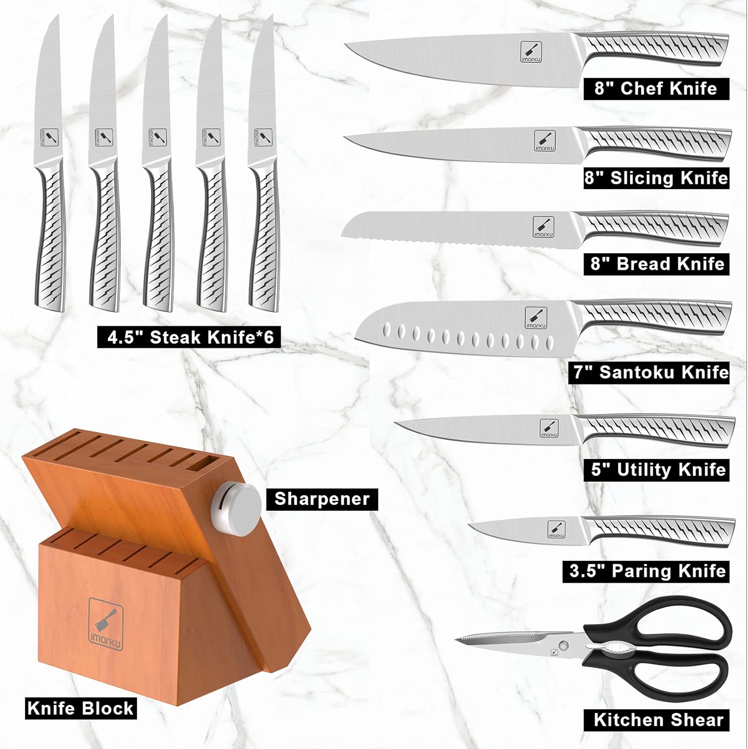 imarku 14PCS Kitchen Knife Set with Block