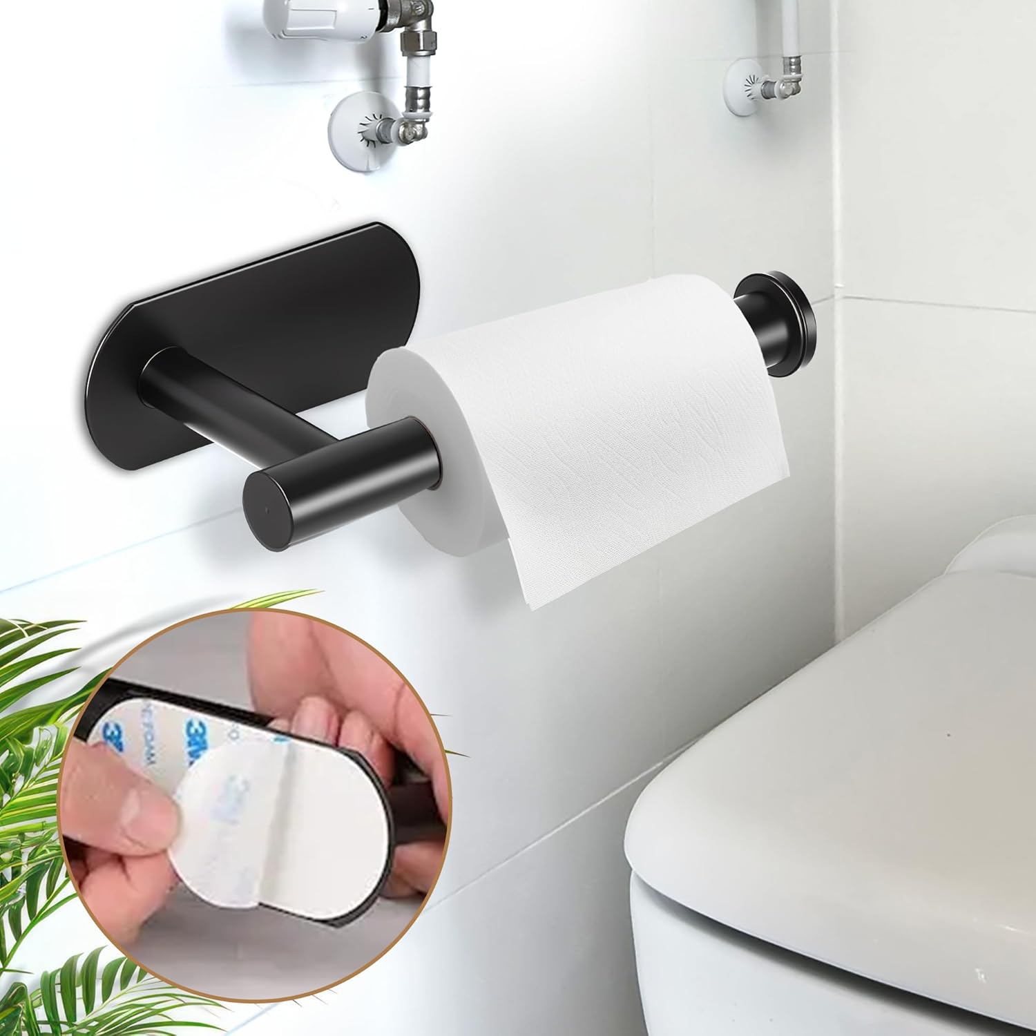 Toilet Paper Holder Wall Mount Matte Black No Drilling