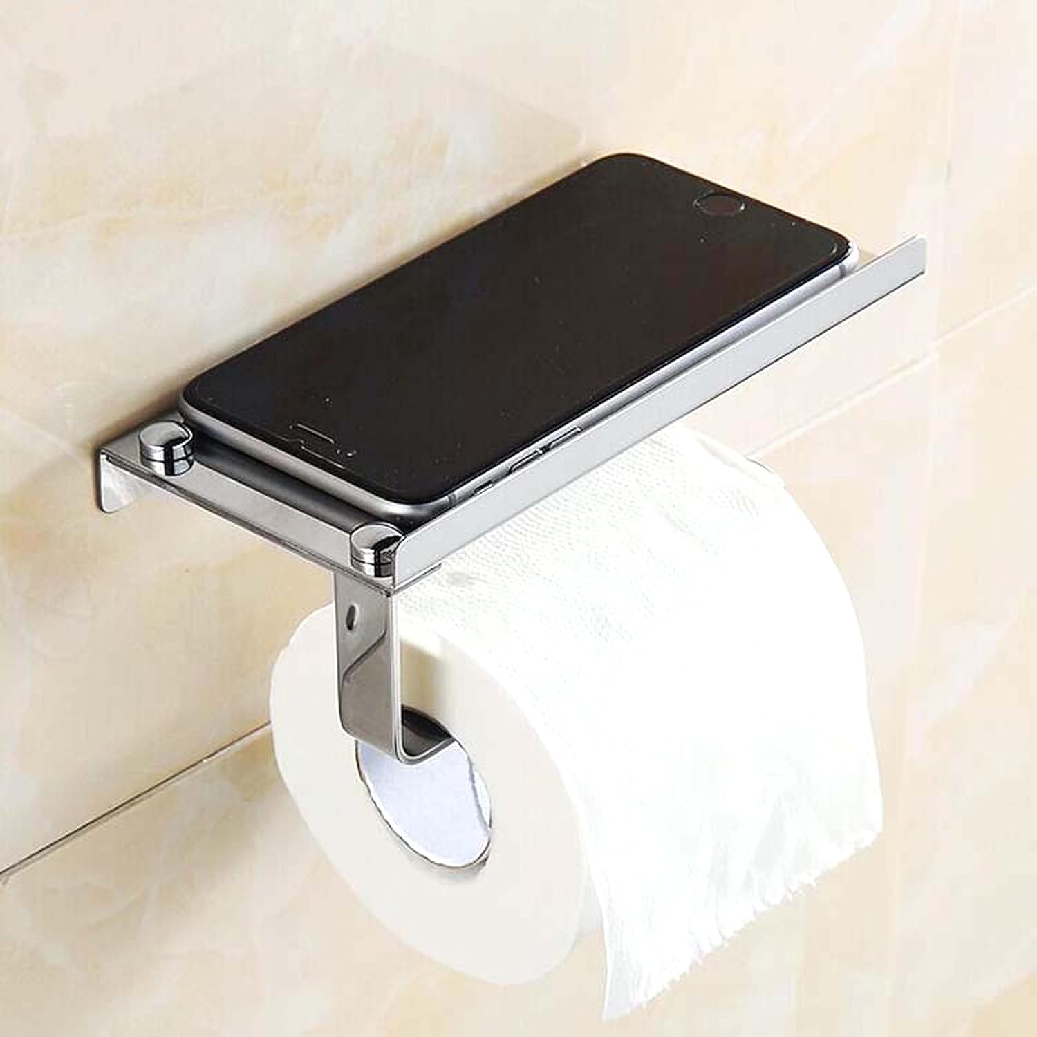 Stainless Steel Toilet Paper Holder with Shelf 1