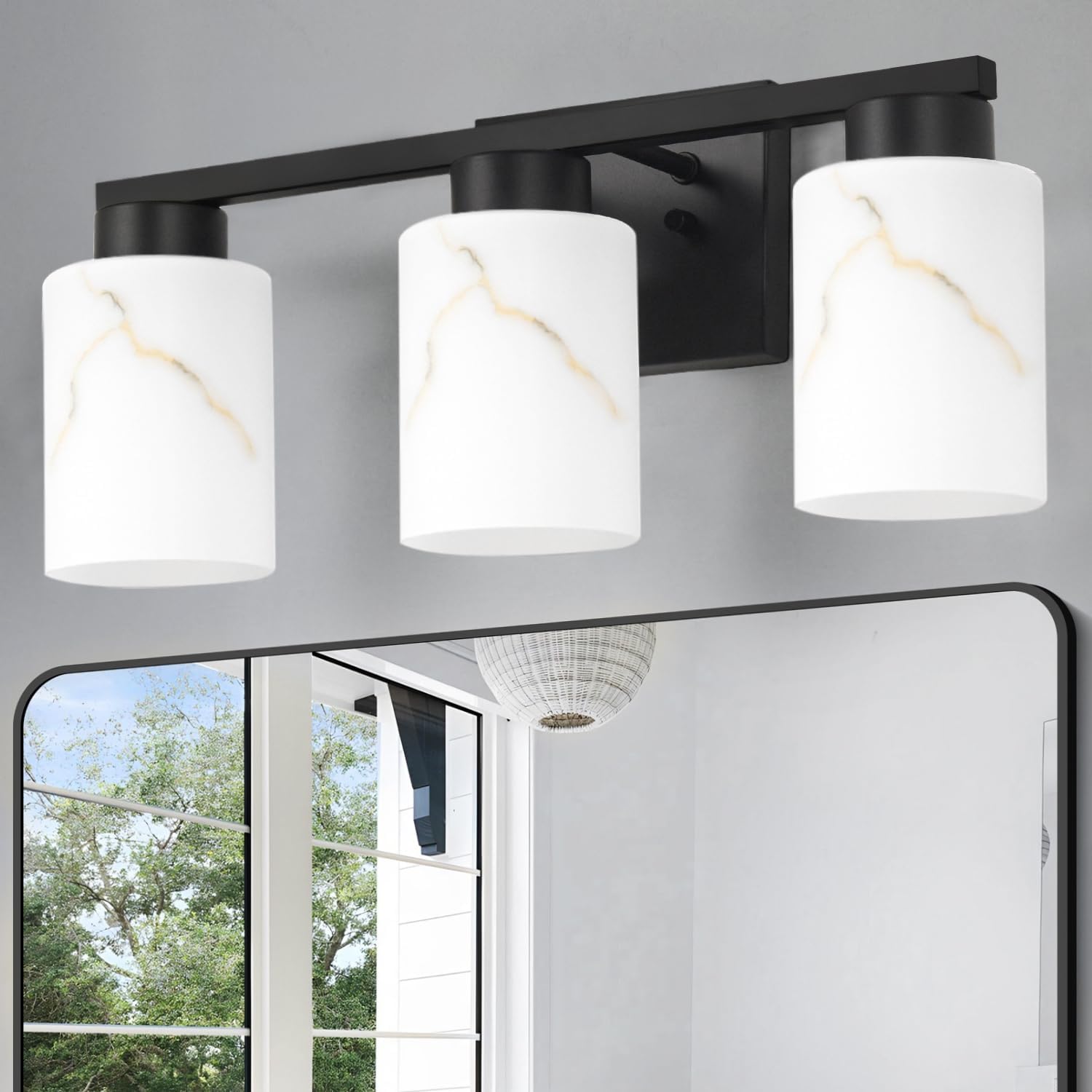 Mieloxiy 3-Light Black Metal Wall Lamp with Art Glass