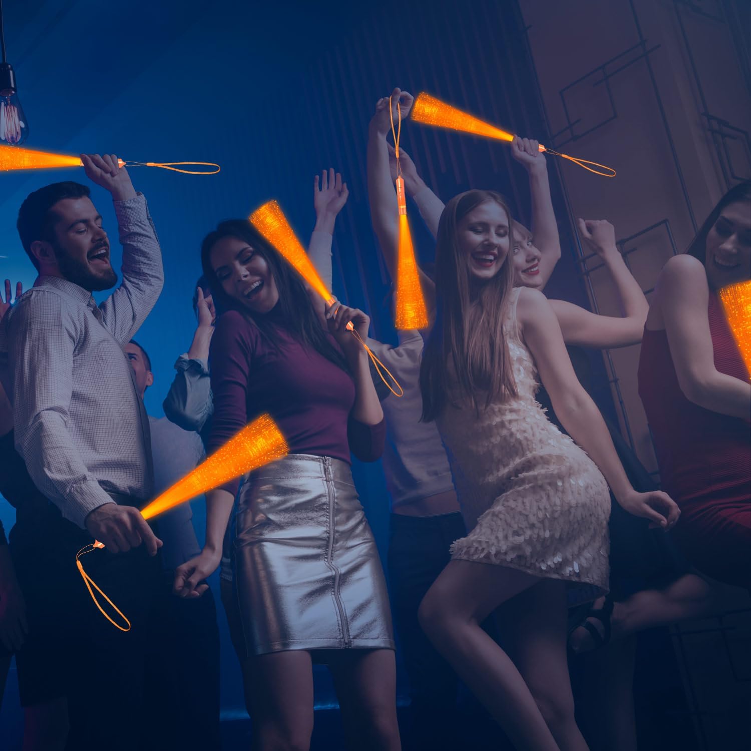 48 PCS Orange Glow Fiber Wands LED Light Wands