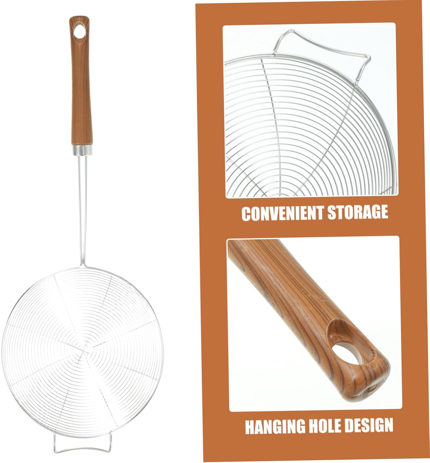 Cabilock 304 Stainless Steel Spider Skimmer Ladle with Wooden Handle