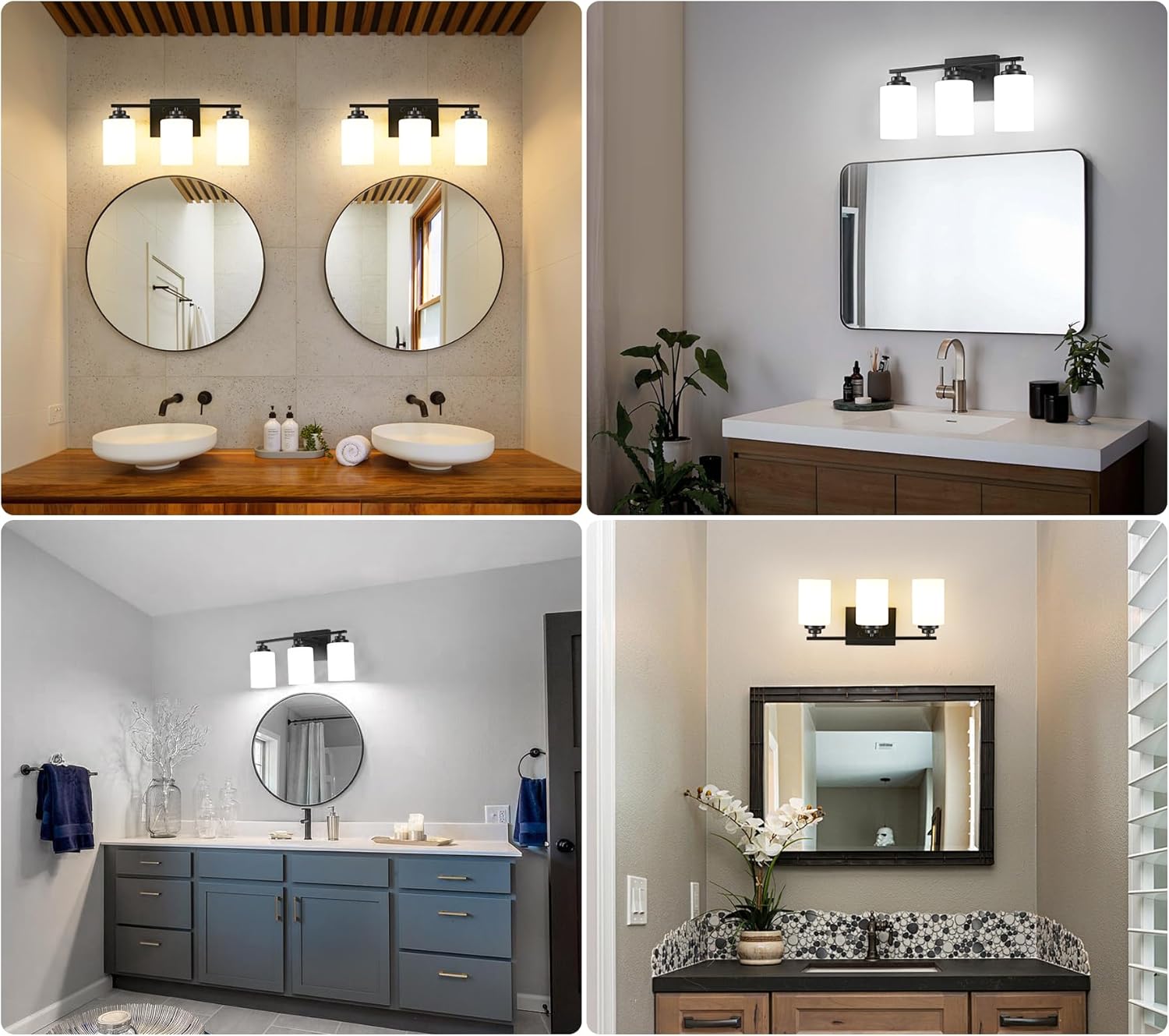 Osimir Black 3-Light Vanity Wall Sconce with Milky Glass