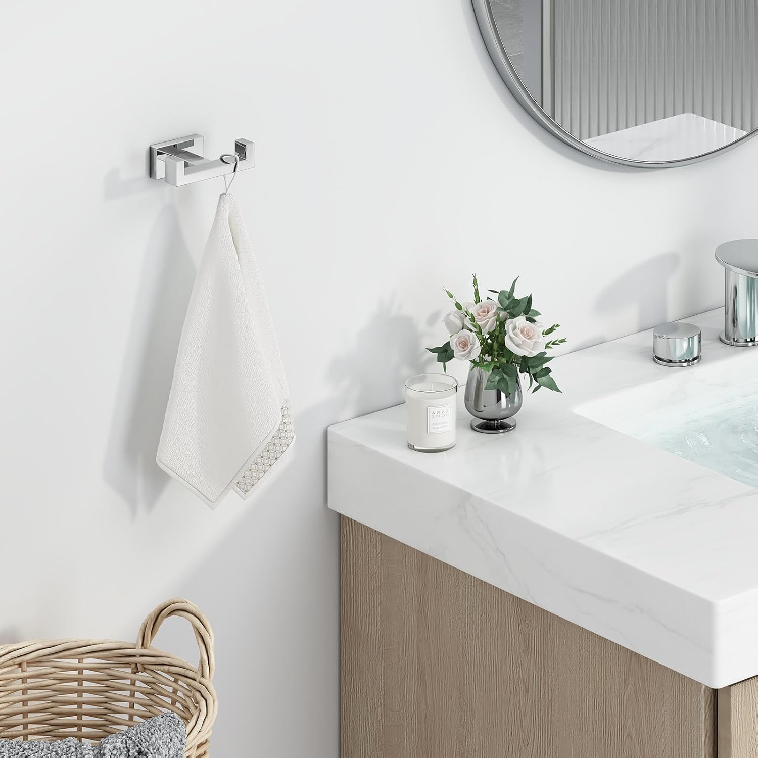 Suyar Double Towel Hook SUS304 Stainless Steel Polished Chrome Wall Mounted
