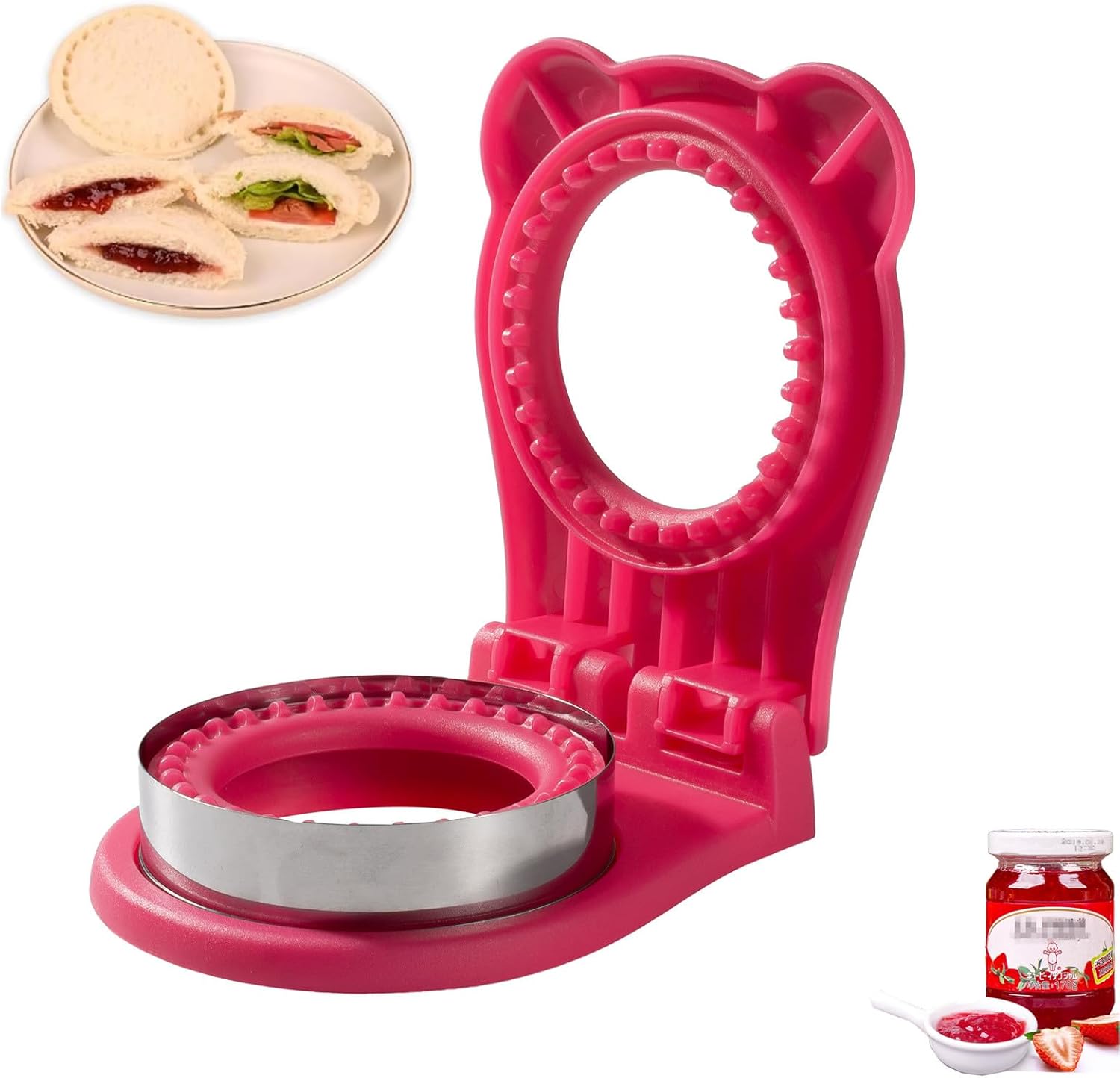 CHICHAUS Uncrustable Sandwich Maker with 37 Inch Circle Cutter and Sealer Rose Red
