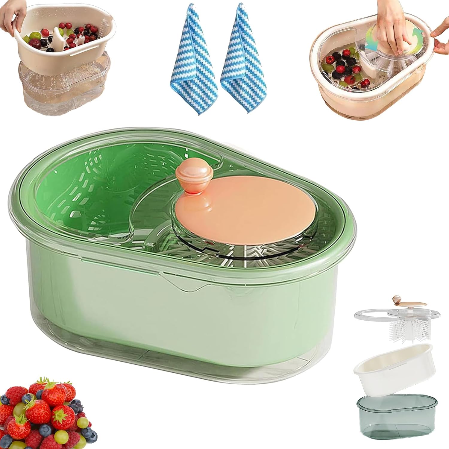 Fruit Cleaner Spinner with Brush and Colander