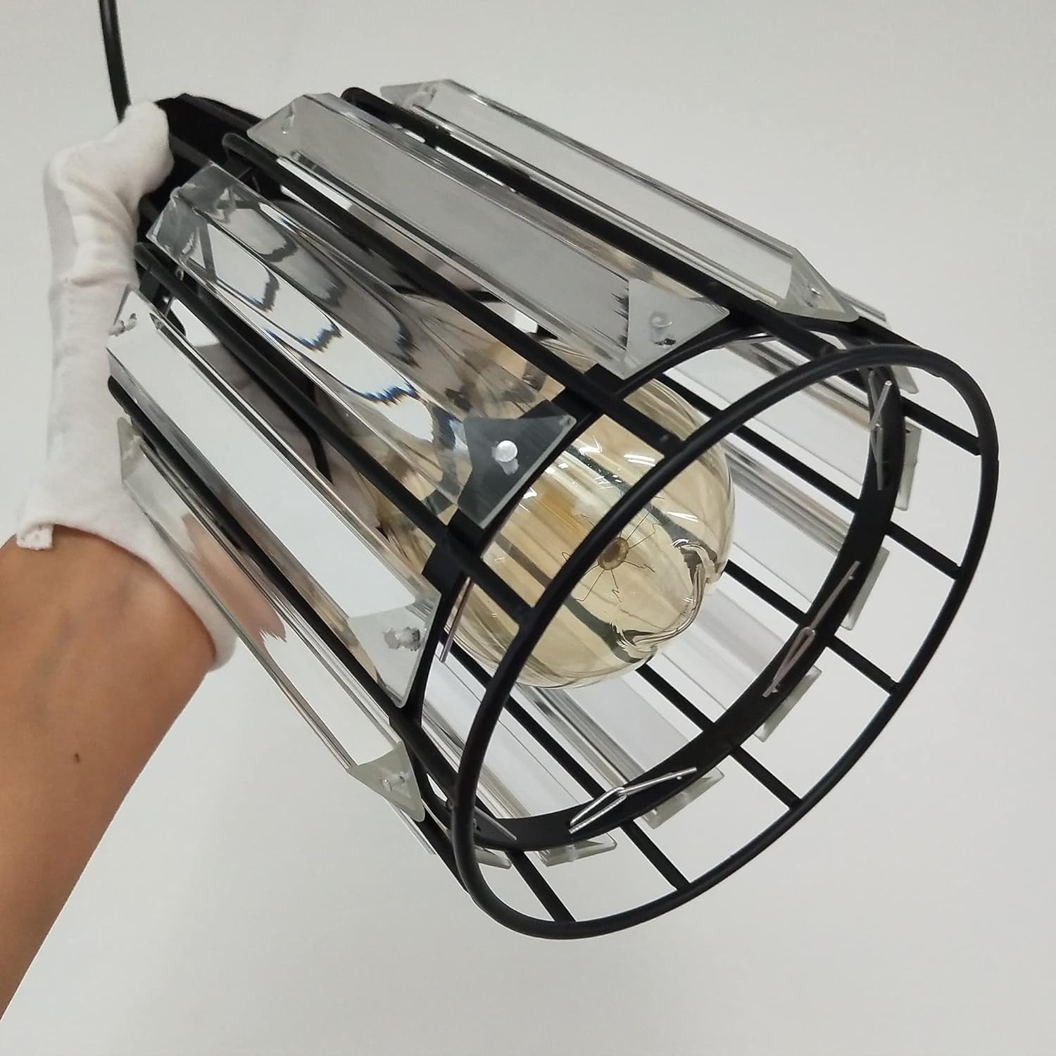 Adjustable Track Pendant Light with Crystal Shade and Smart Edison Bulbs