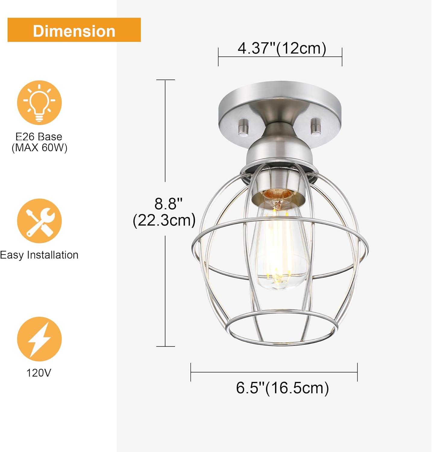 GRUENLICH Semi Flush Mount Ceiling Light with Nickel Finish