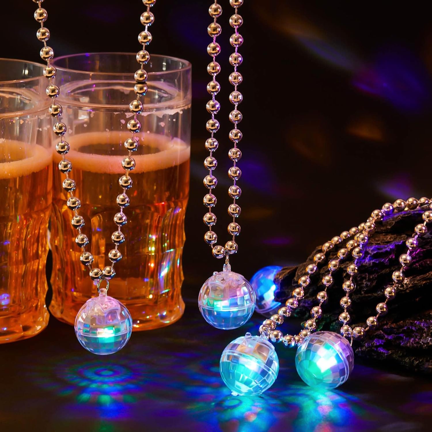 Henoyso 6 Pcs LED Disco Ball Necklaces 70s Party Decor