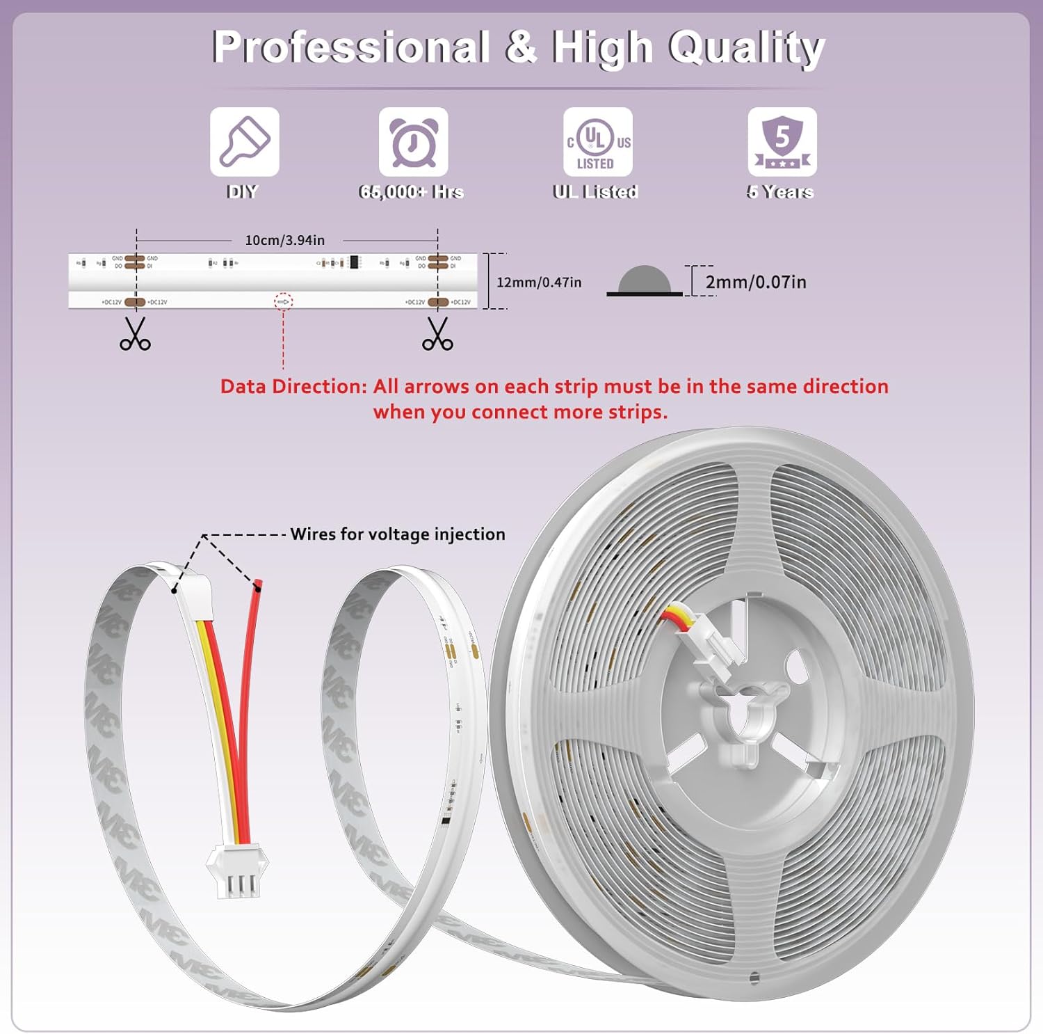 MIWISE RGB Smart IC COB LED Strip Light 328ft