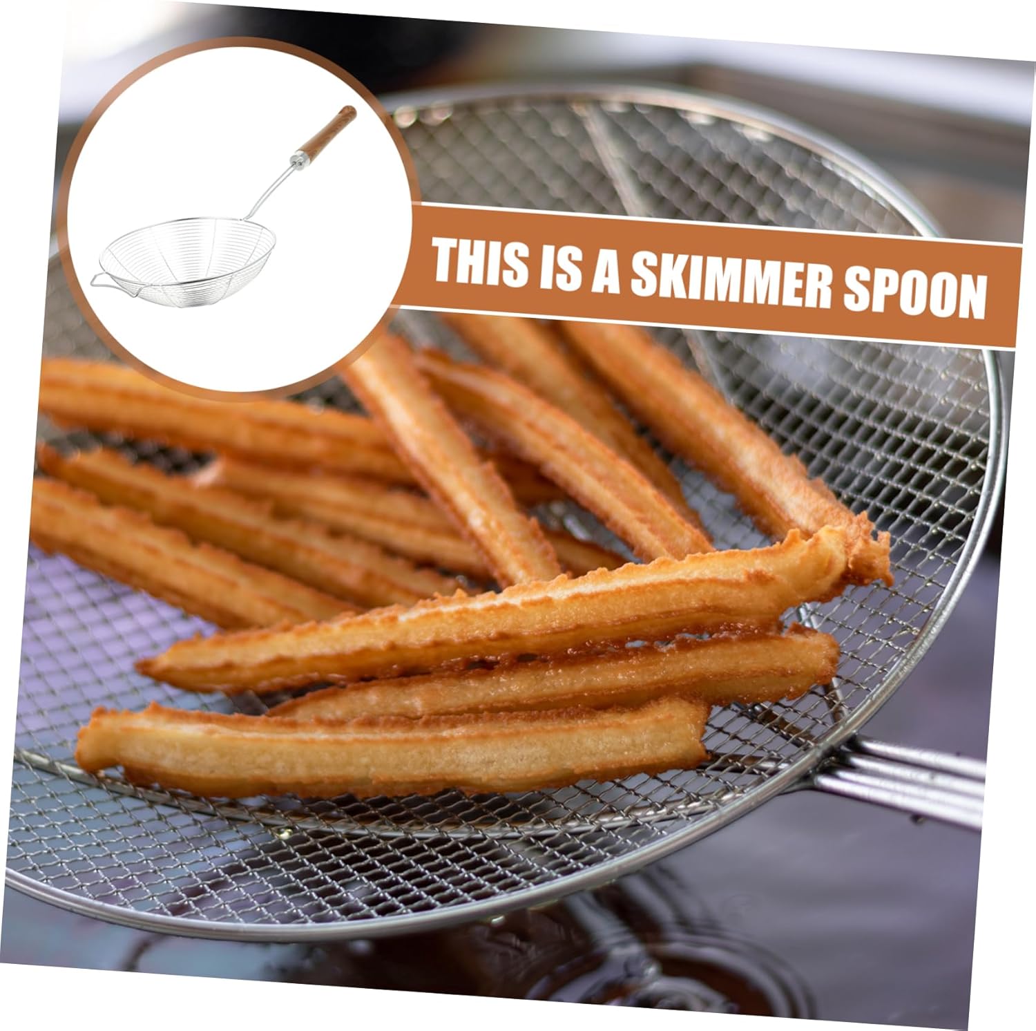 DECHOUS 304 Stainless Steel Mesh Colander with Wooden Handle