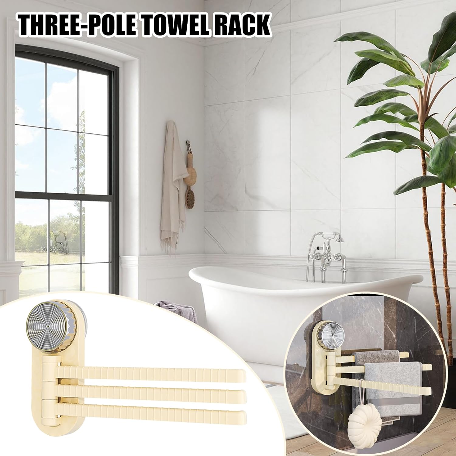 Flexible Suction Cup Towel Holder 3-Arm Rotating