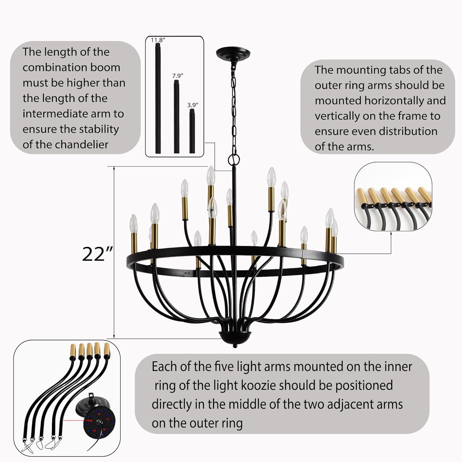 Modern Farmhouse 18 Light Chandelier Black Gold