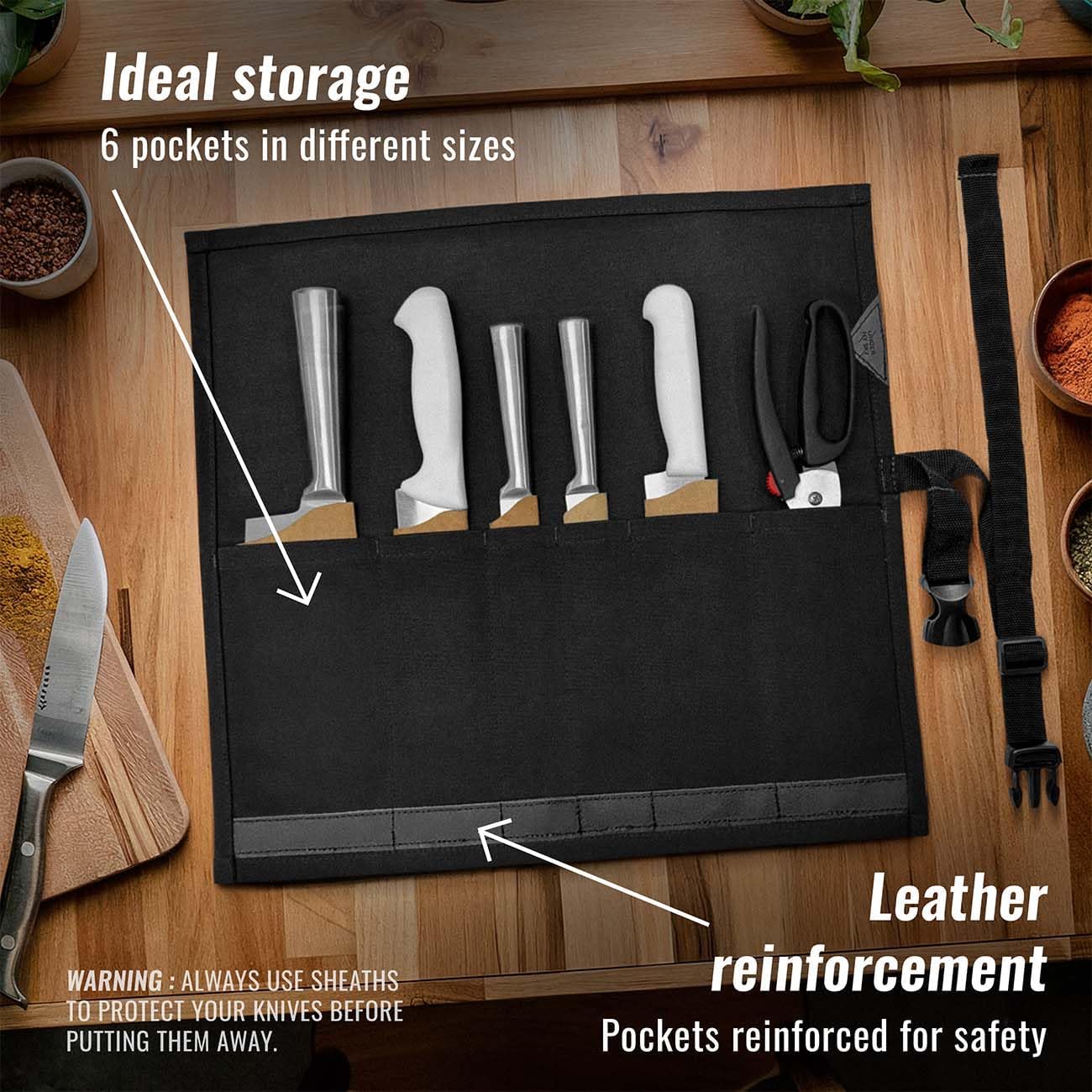 Under NY Sky Knife Roll Case - 6 Slots - Black 1