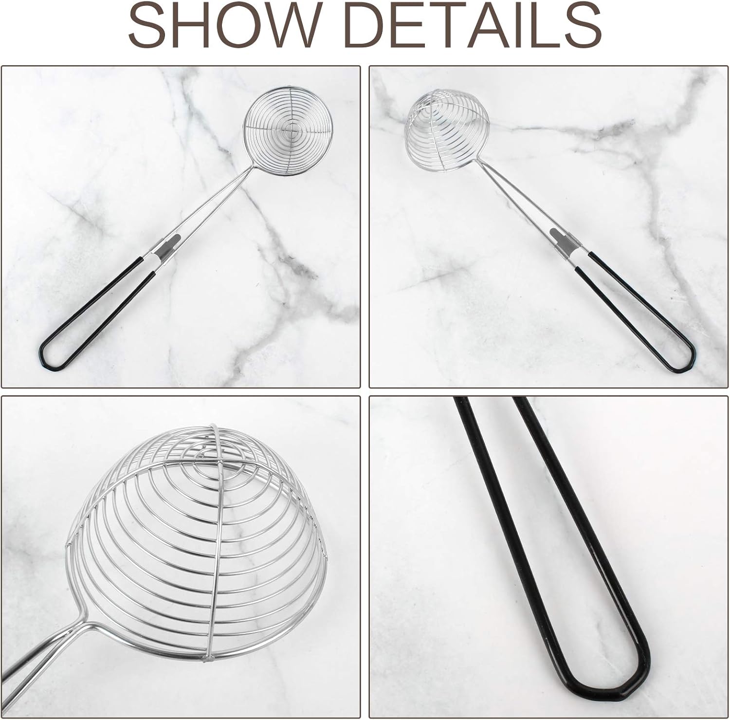 9 Pieces Stainless Steel Spider Skimmer Colander with Long Handle