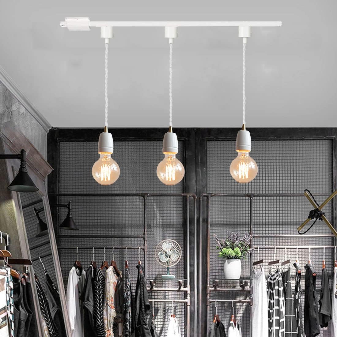 3-Pack H Track Lighting White E26 Ceramic Base Pendant Fixtures