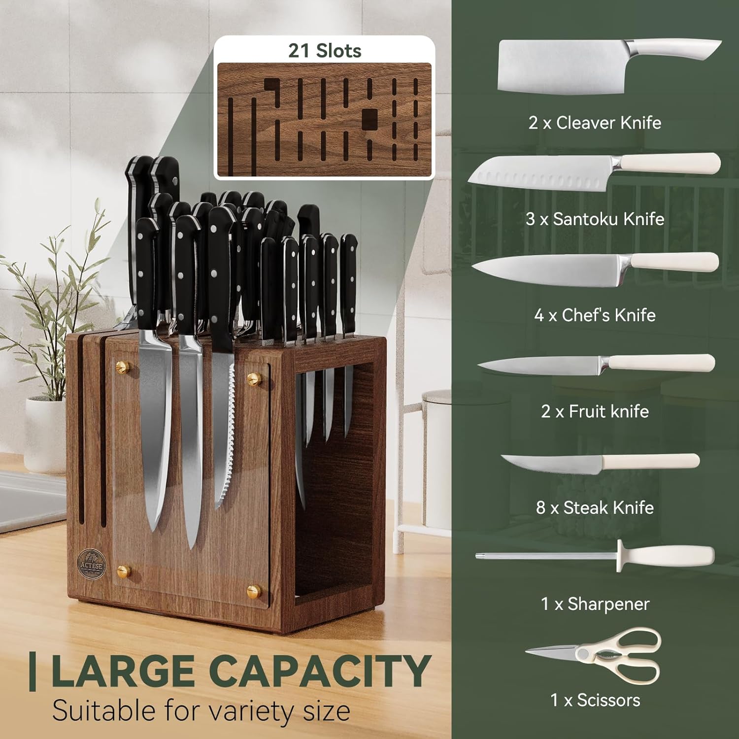ACTESE Magnetic Knife Block with Glass Cover