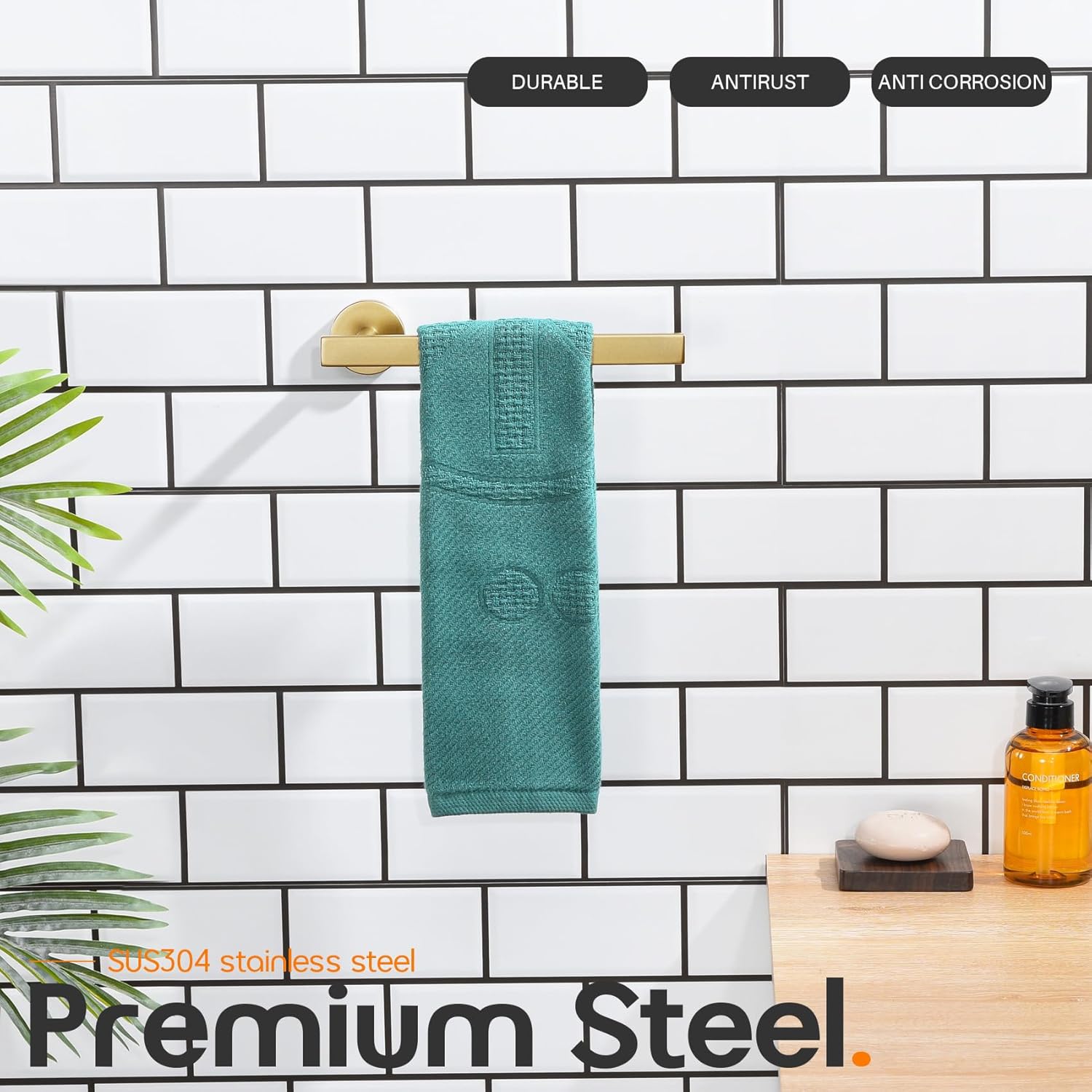 AONEON Hand Towel Ring Stainless Steel Brushed Gold Wall Mounted