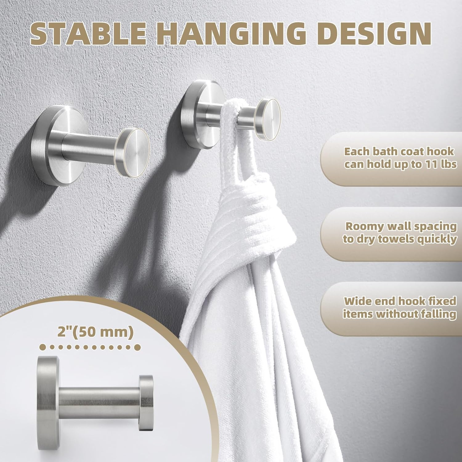 APLusee Towel Hook 2 Pack Brushed Nickel 1