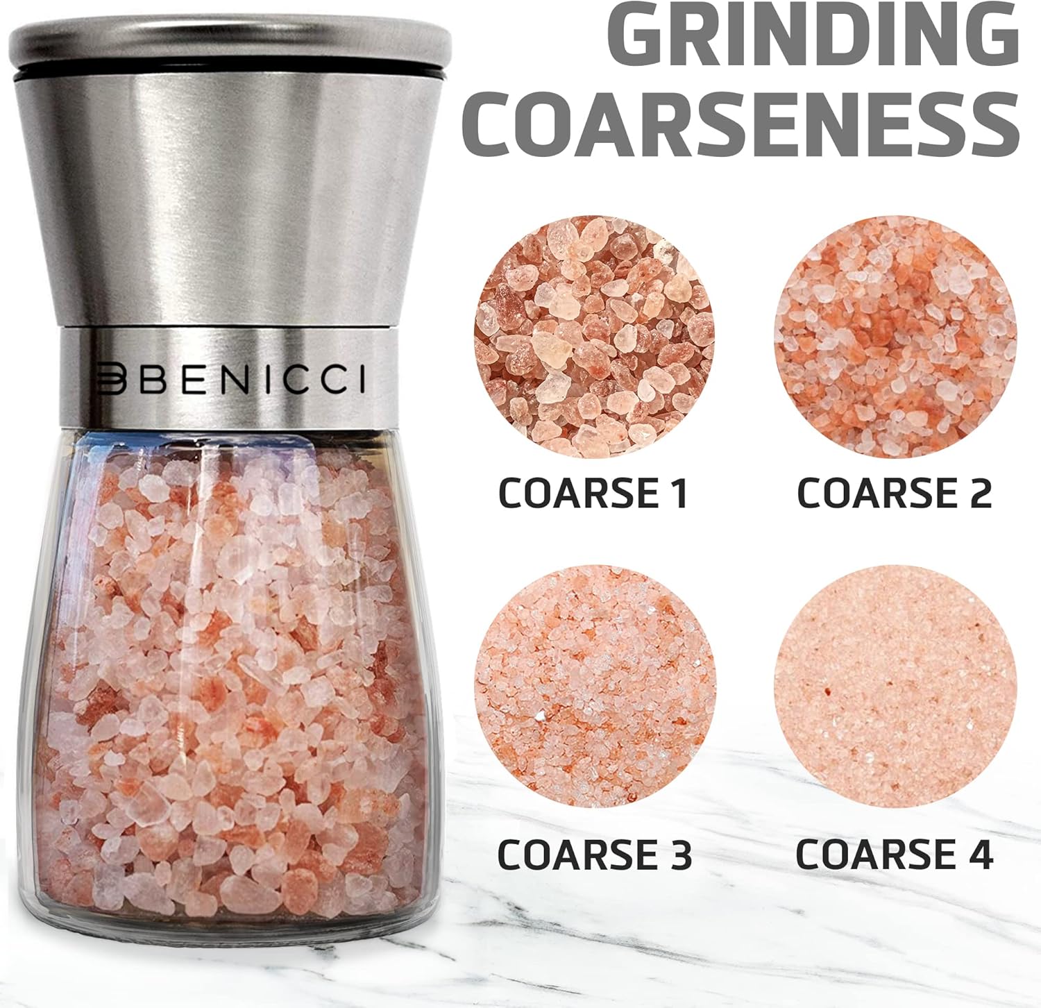 Benicci Salt and Pepper Grinder Set of 2 - Adjustable Coarseness